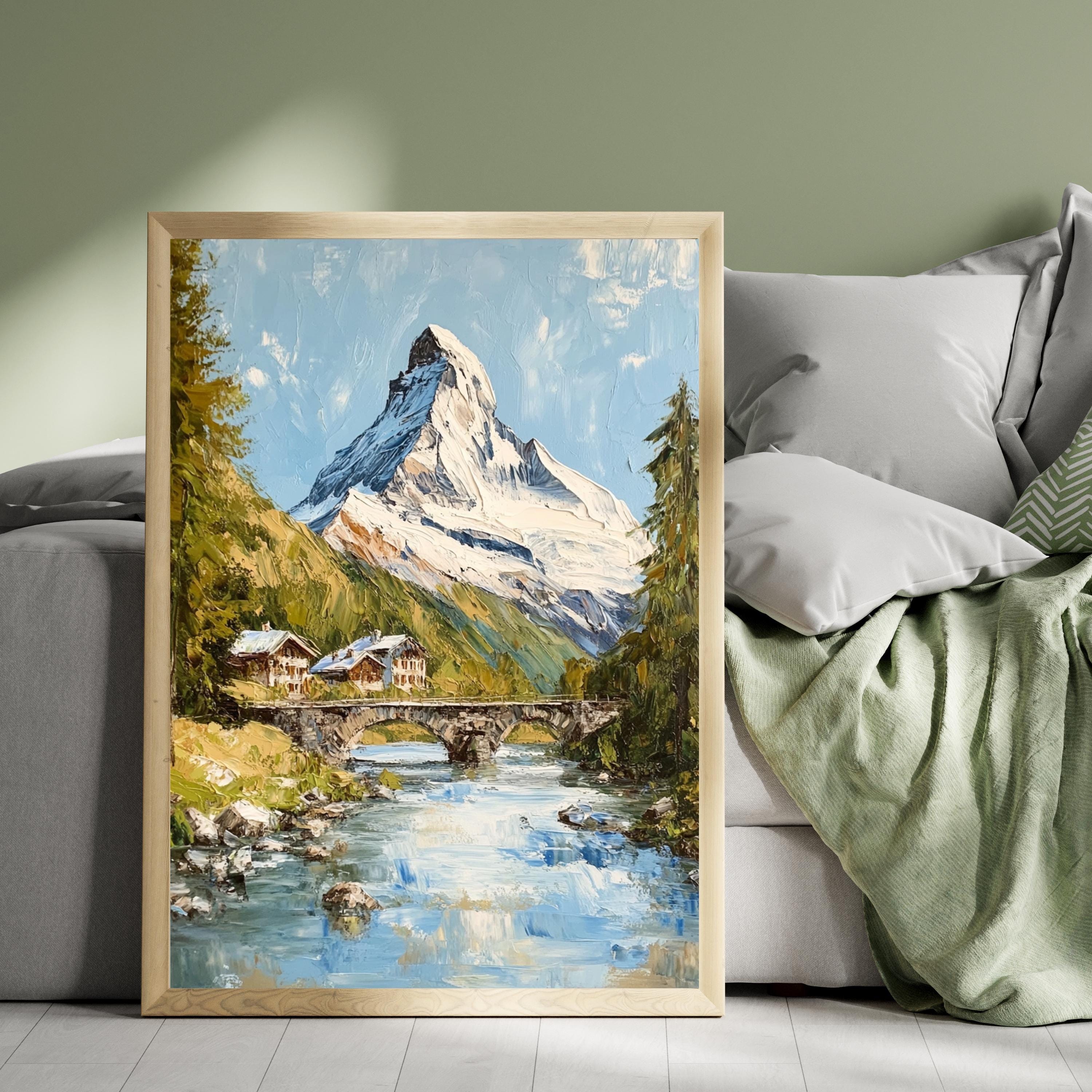Matterhorn Majesty – Textured Beige Palette Knife Mountain Art from Switzerland