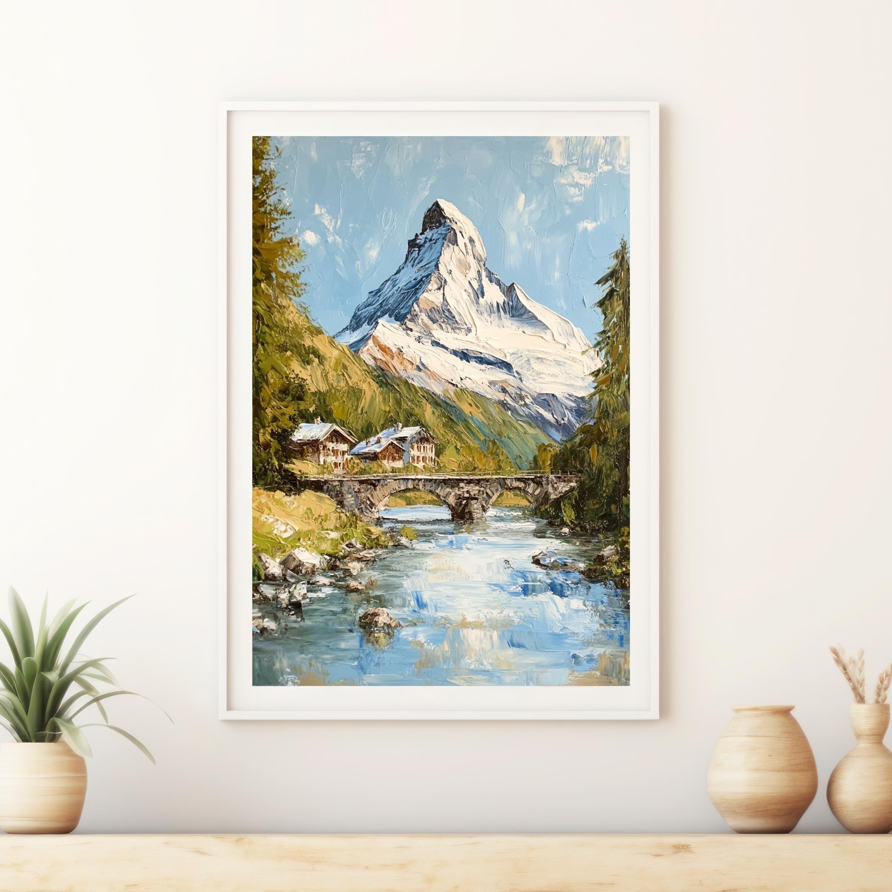 Matterhorn Majesty – Textured Beige Palette Knife Mountain Art from Switzerland
