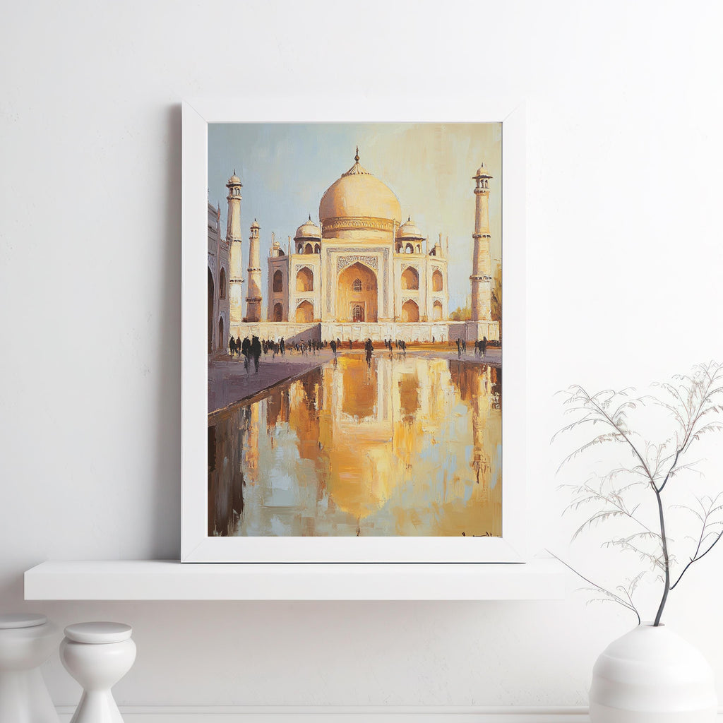 Taj Mahal painting - Eternal Light – Textured Beige Oil Painting of the Taj Mahal, India
