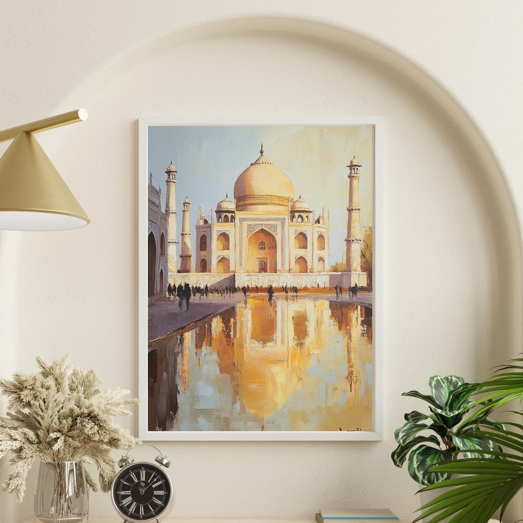 Taj Mahal painting - Eternal Light – Textured Beige Oil Painting of the Taj Mahal, India