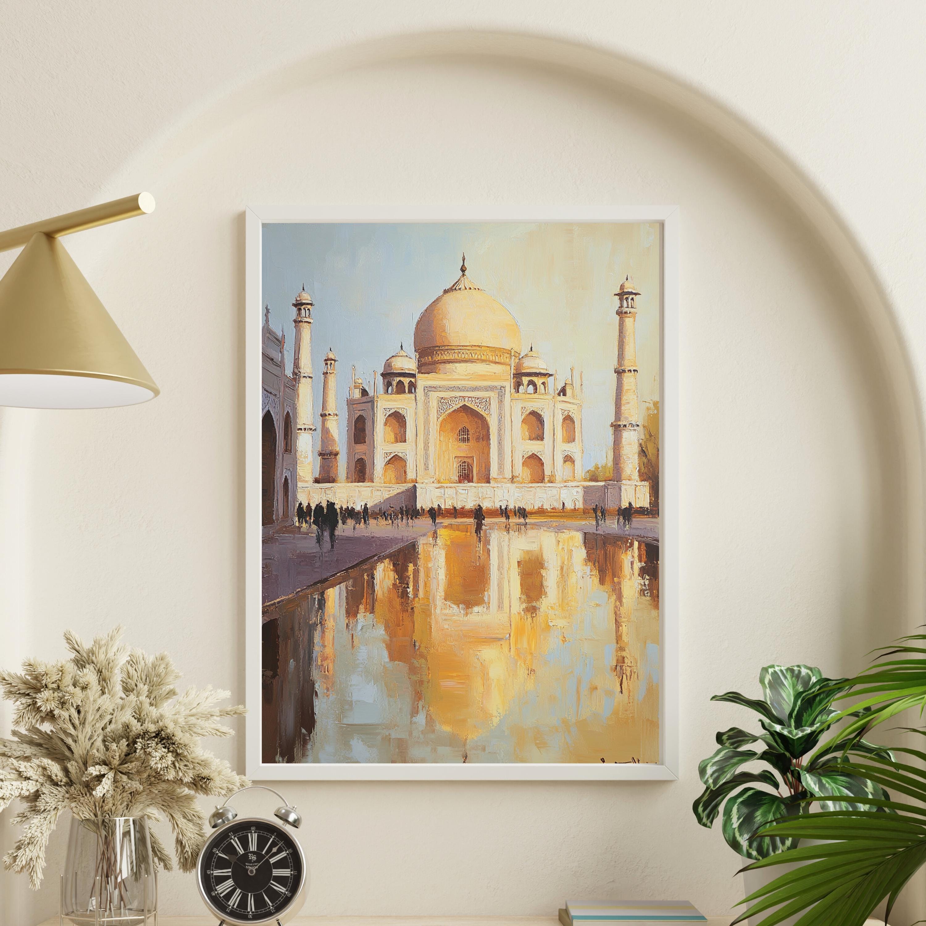 Taj Mahal painting - Eternal Light – Textured Beige Oil Painting of the Taj Mahal, India