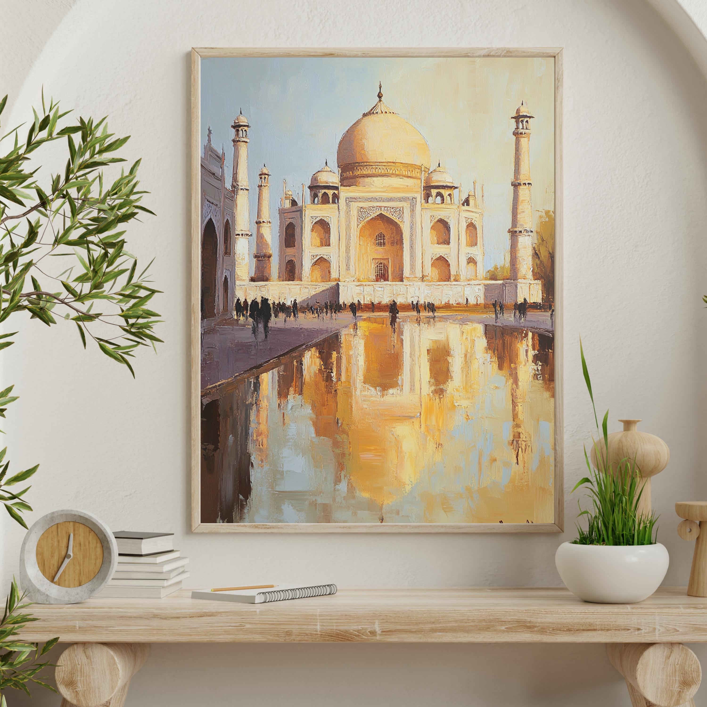 Taj Mahal painting - Eternal Light – Textured Beige Oil Painting of the Taj Mahal, India