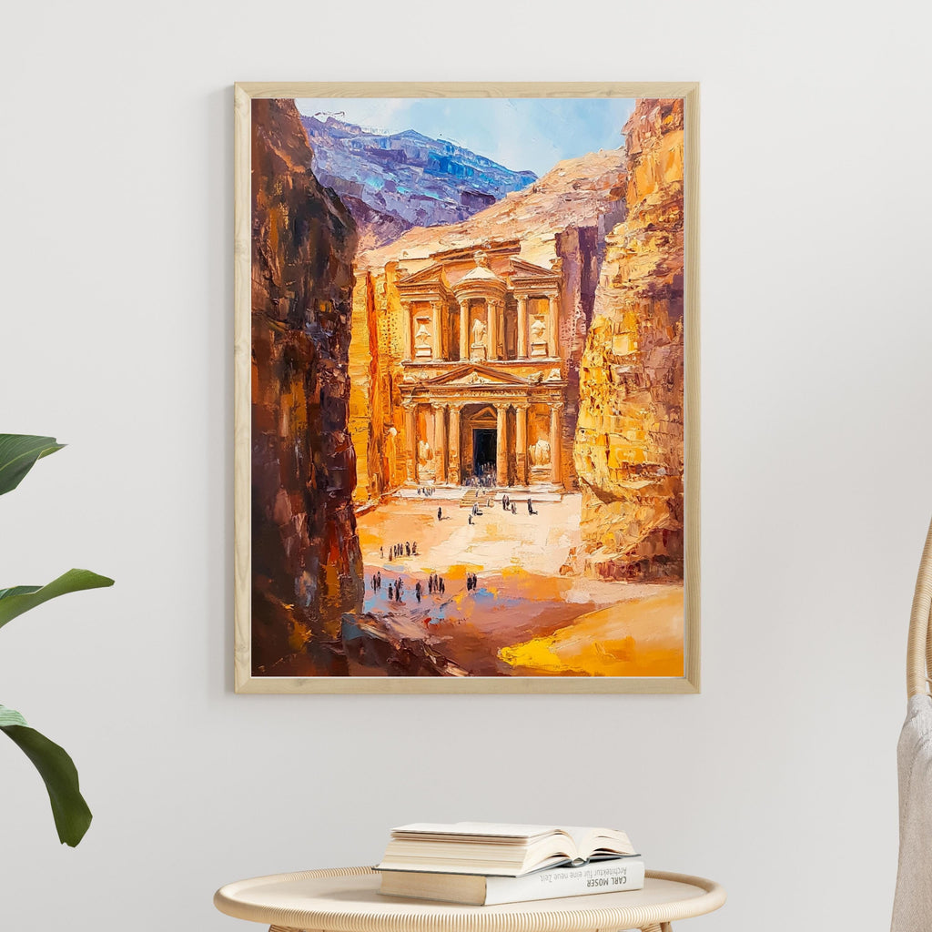Petra, Jordan – Ancient Rose City Wall Art in Beige Palette Knife Oil – Textured Venetian Earthtone Painting of The Treasury