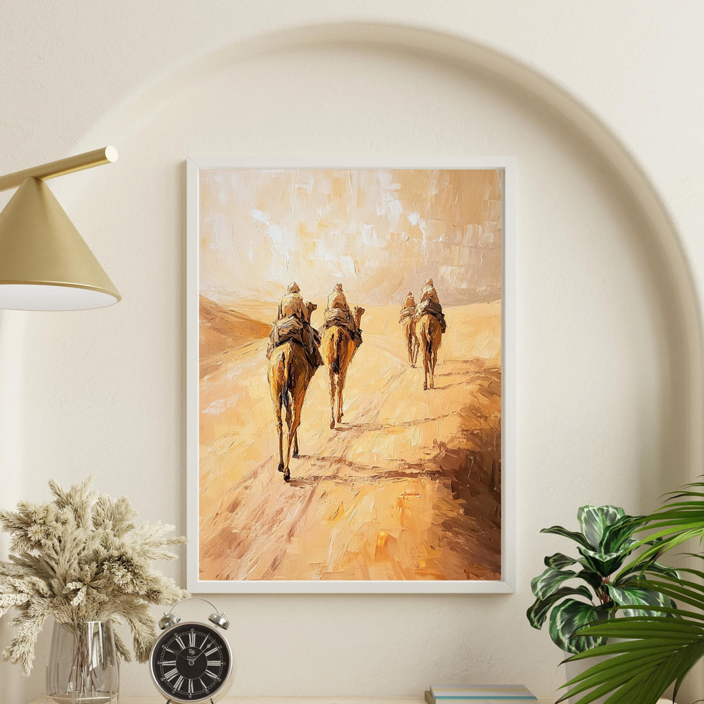 Sahara Dessert, Textured Beige Oil Painting of Morocco on venetian plaster