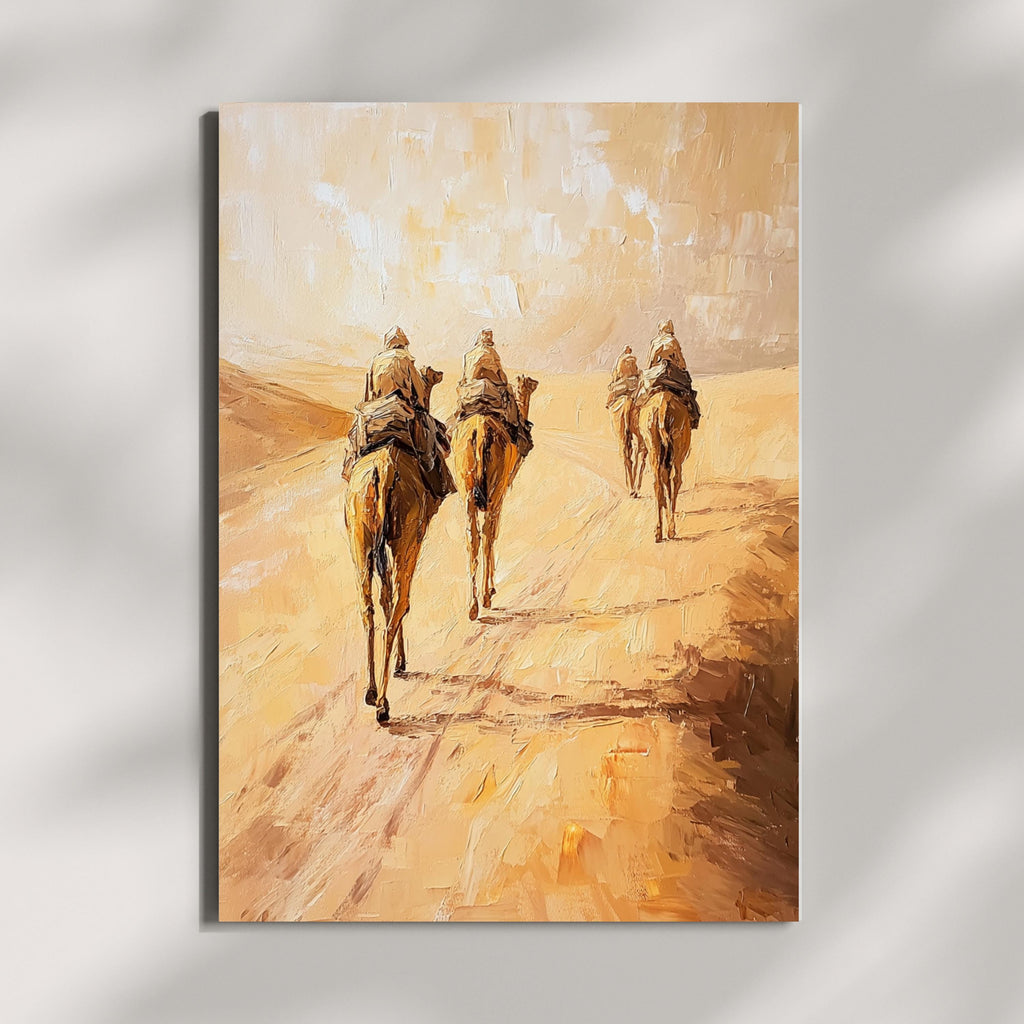 Sahara Dessert, Textured Beige Oil Painting of Morocco on venetian plaster