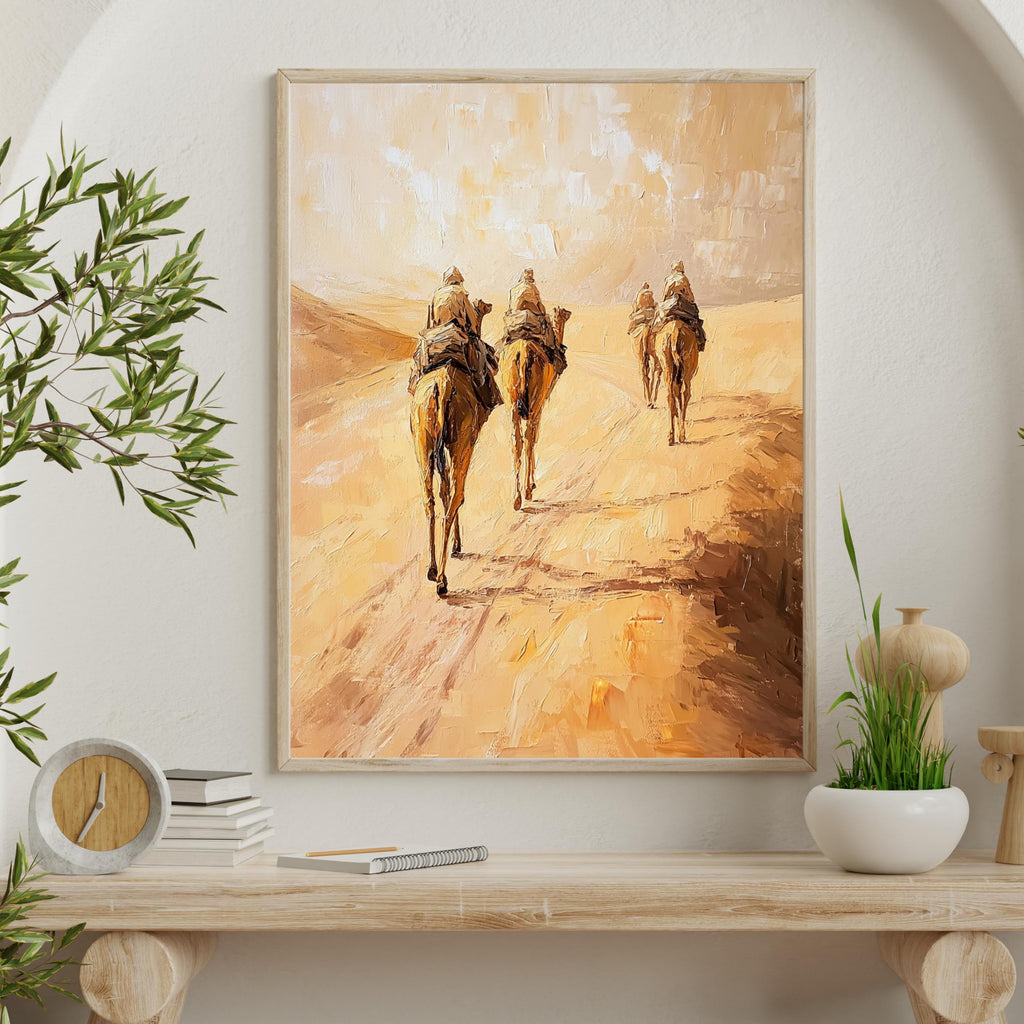 Sahara Dessert, Textured Beige Oil Painting of Morocco on venetian plaster