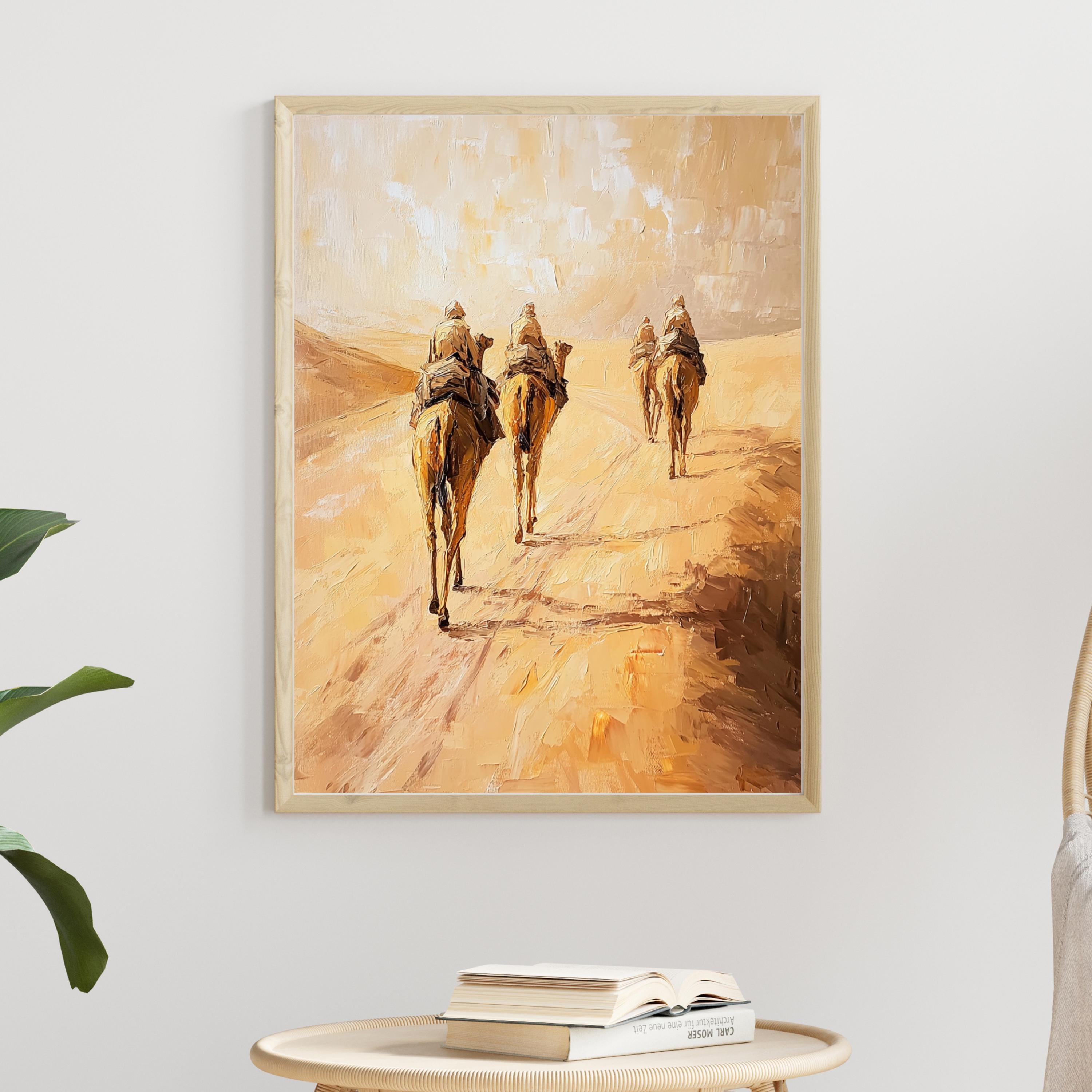 Sahara Dessert, Textured Beige Oil Painting of Morocco on venetian plaster
