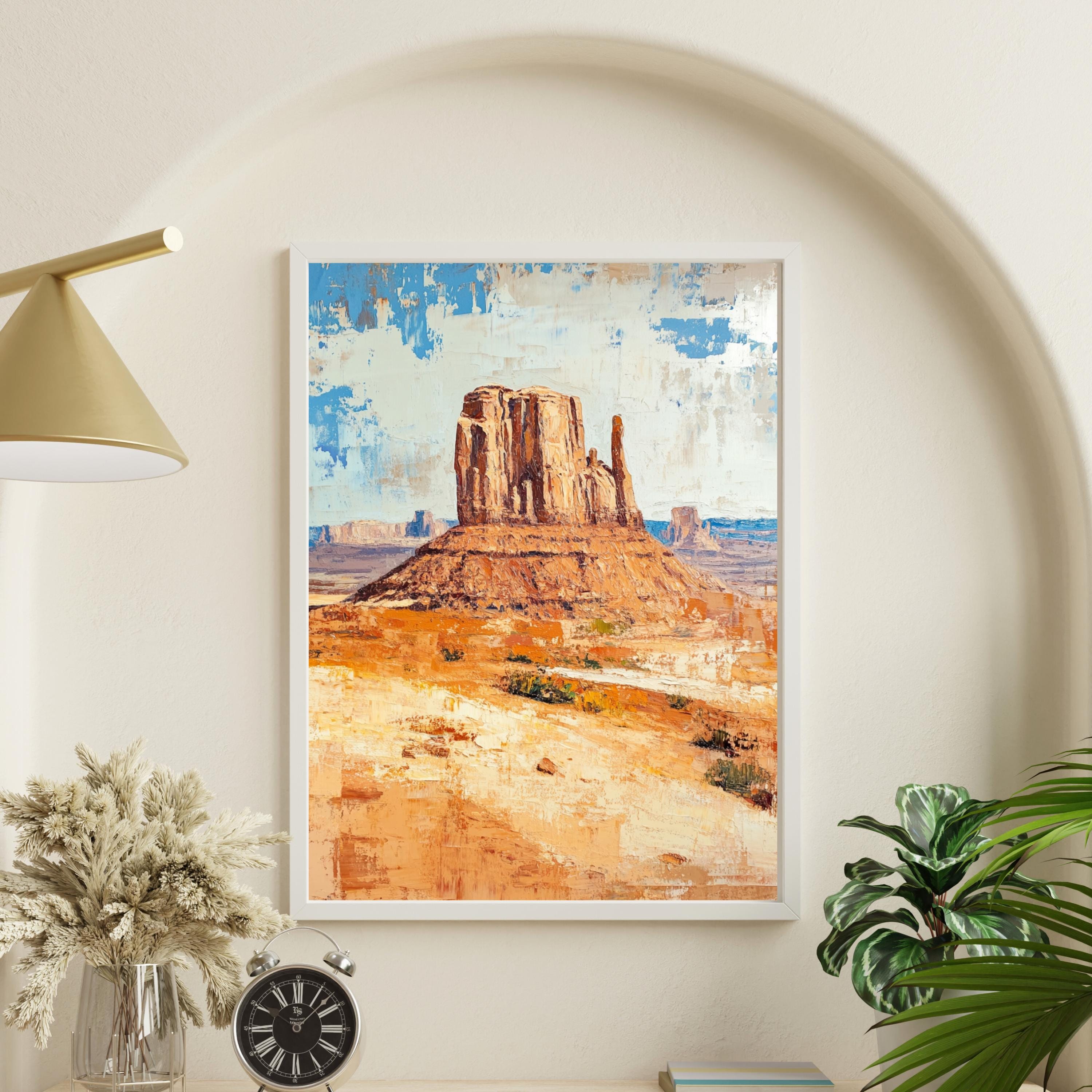 Echoes of Monument Valley – Textured Beige Oil Painting of the American Southwest Desert Landscape