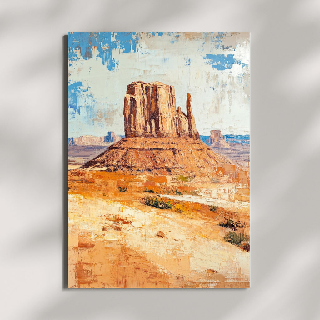 Echoes of Monument Valley – Textured Beige Oil Painting of the American Southwest Desert Landscape