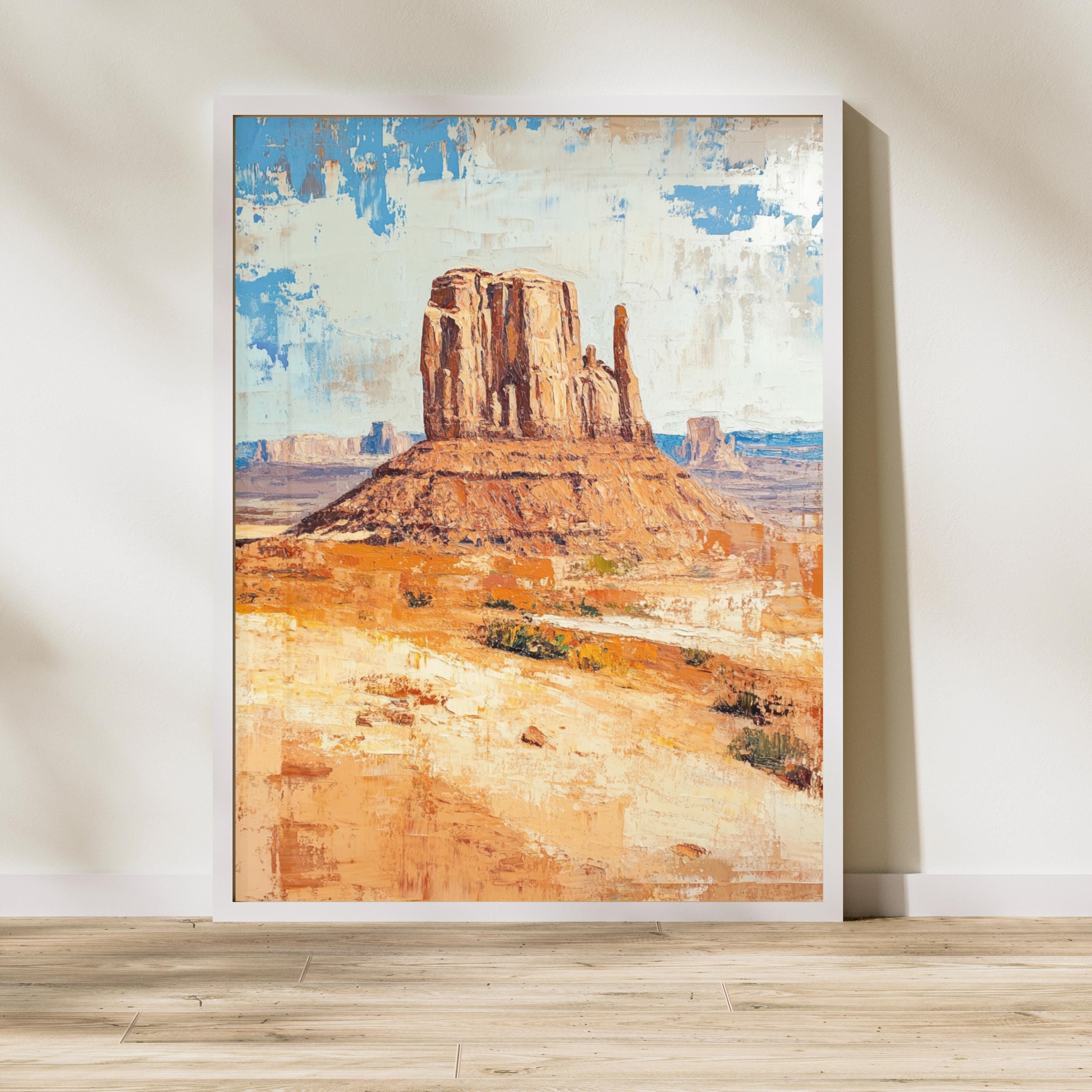Echoes of Monument Valley – Textured Beige Oil Painting of the American Southwest Desert Landscape