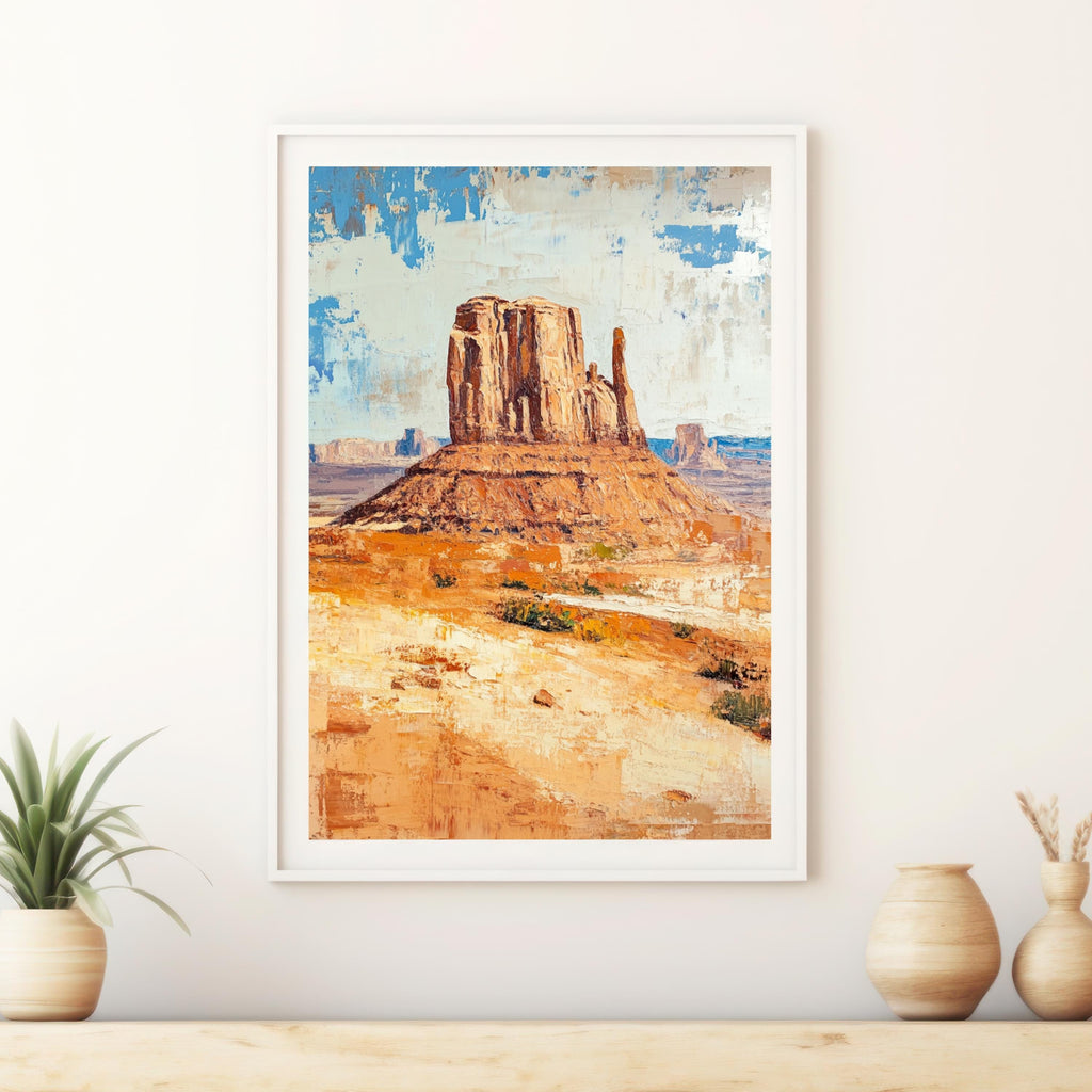 Echoes of Monument Valley – Textured Beige Oil Painting of the American Southwest Desert Landscape