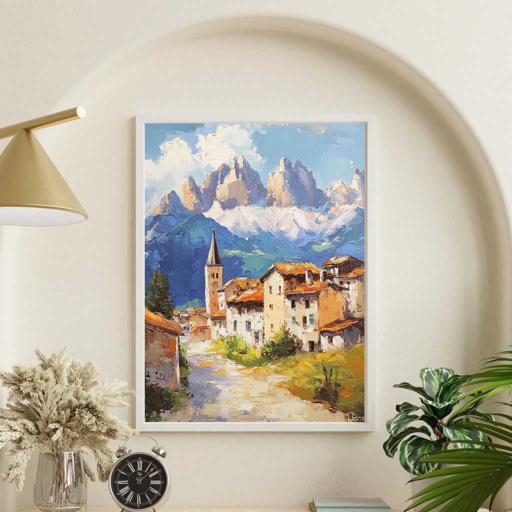Stillness in the Peaks – Textured Beige Oil Painting of the Italian Dolomites and Alpine Silence
