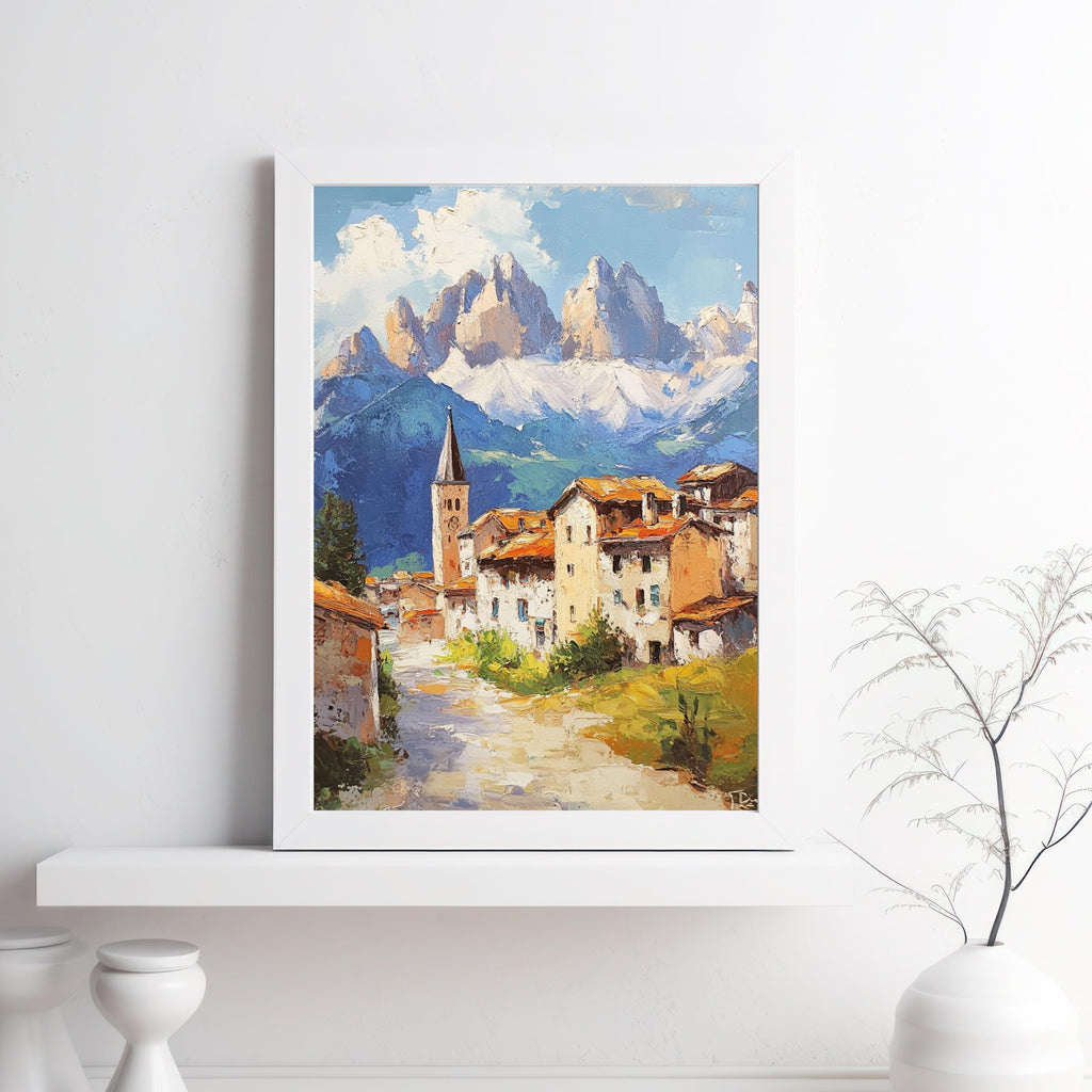 Stillness in the Peaks – Textured Beige Oil Painting of the Italian Dolomites and Alpine Silence