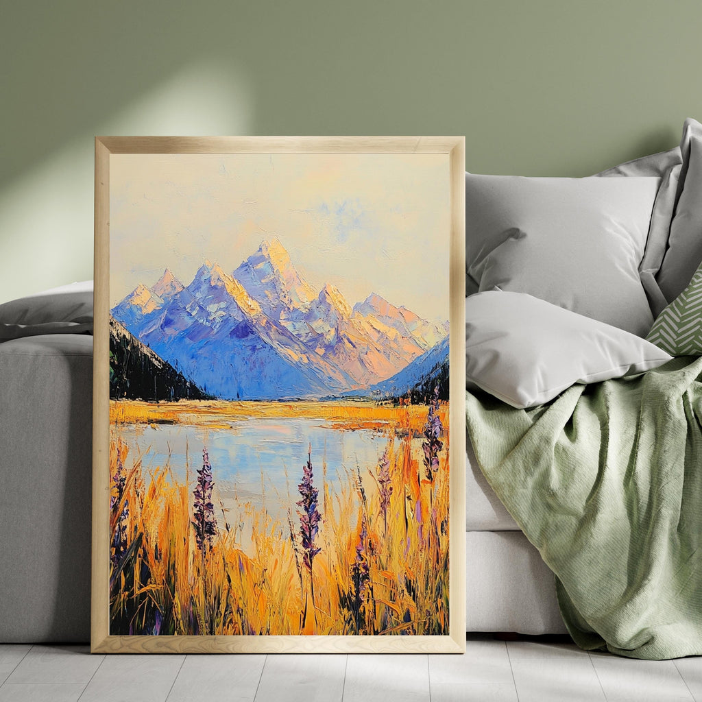 Aoraki Mount Cook New Zealand – Beige Palette Knife Oil Painting – Textured Mountain Landscape Print