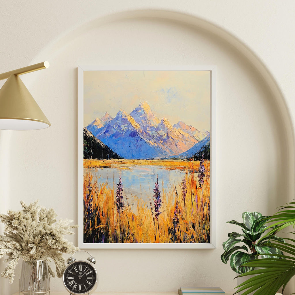 Aoraki Mount Cook New Zealand – Beige Palette Knife Oil Painting – Textured Mountain Landscape Print