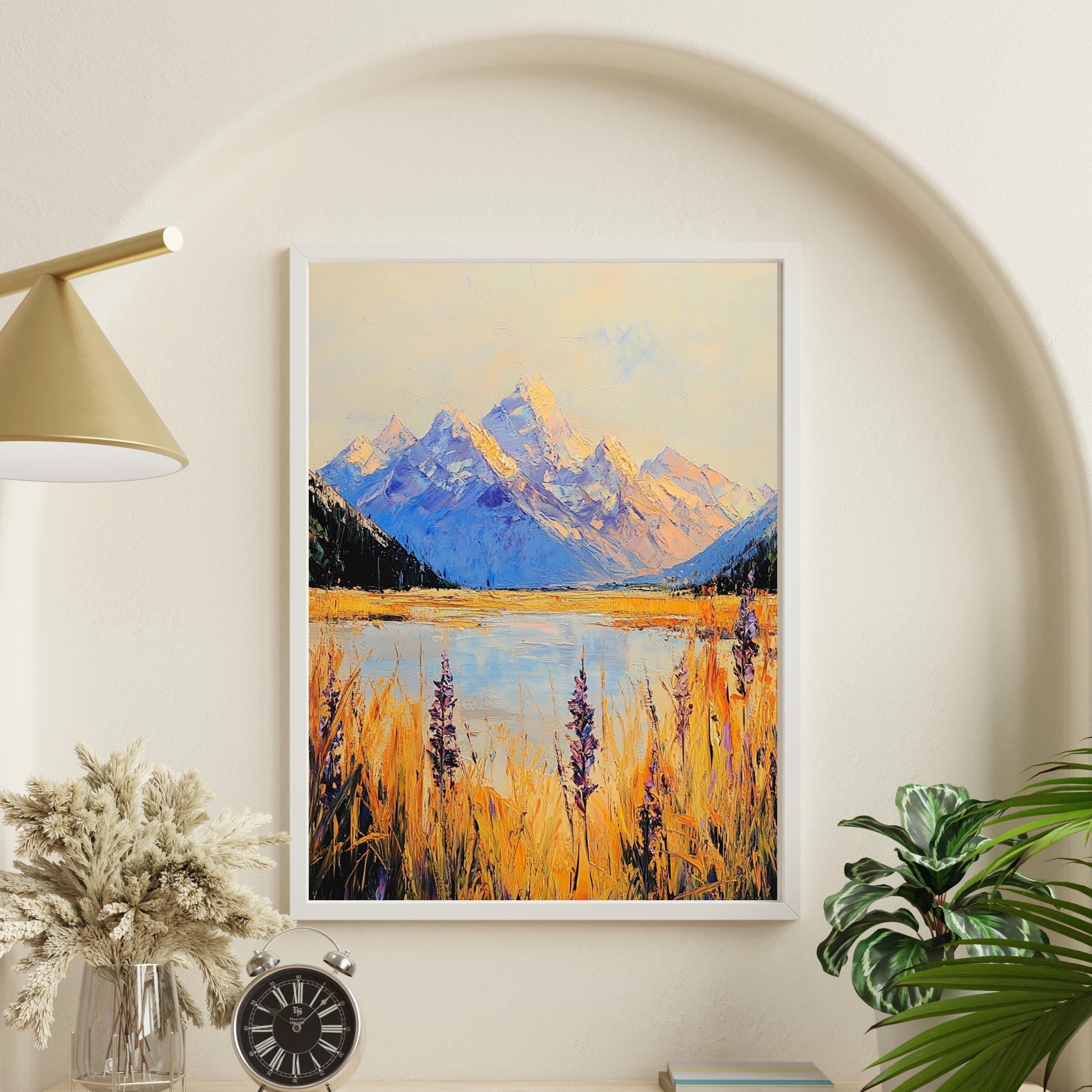 Aoraki Mount Cook New Zealand – Beige Palette Knife Oil Painting – Textured Mountain Landscape Print