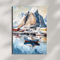 Lofoten Islands Norway Wall Art – Beige Palette Knife Oil Painting – Arctic Coastal Landscape Print