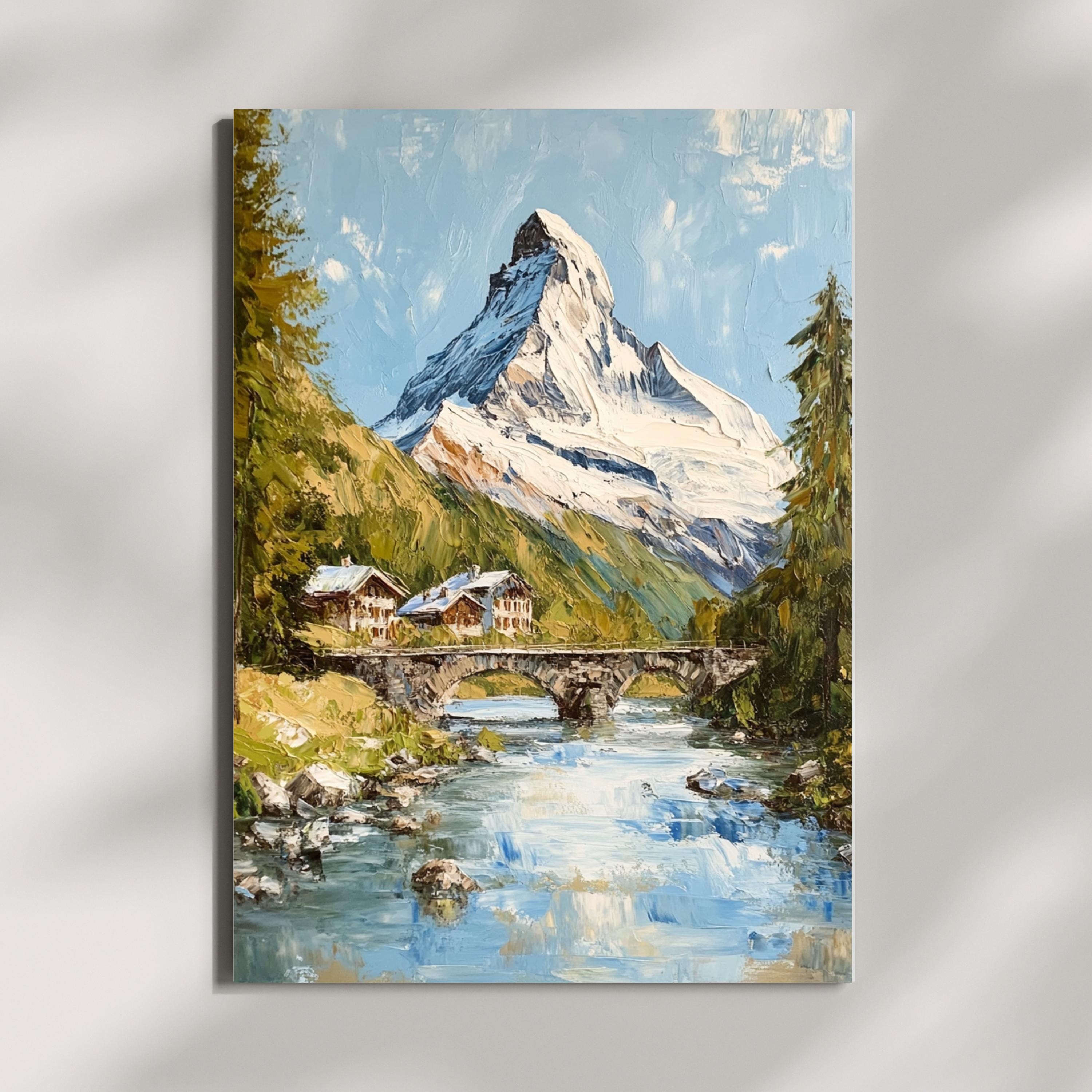 Matterhorn Majesty – Textured Beige Palette Knife Mountain Art from Switzerland