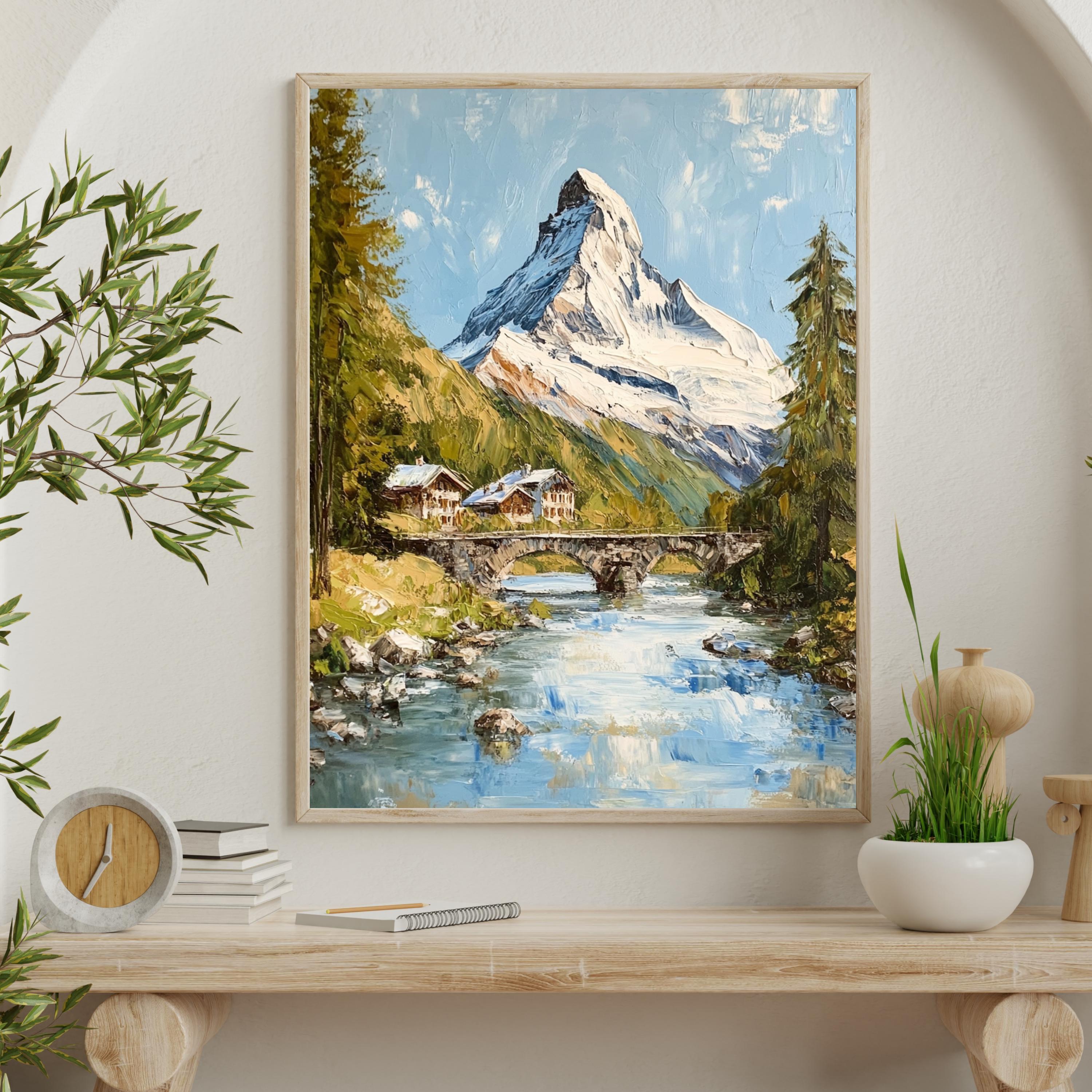 Matterhorn Majesty – Textured Beige Palette Knife Mountain Art from Switzerland