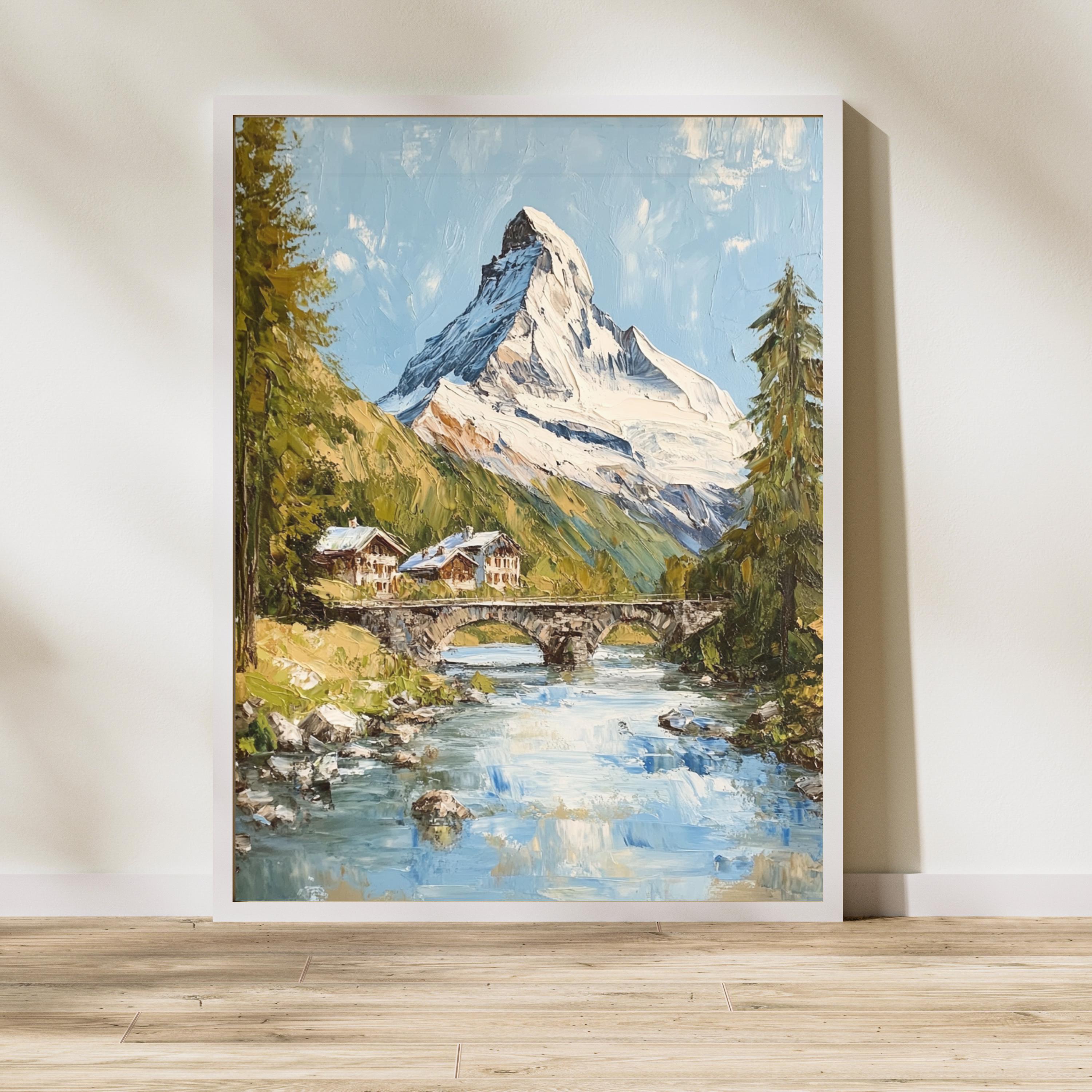 Matterhorn Majesty – Textured Beige Palette Knife Mountain Art from Switzerland
