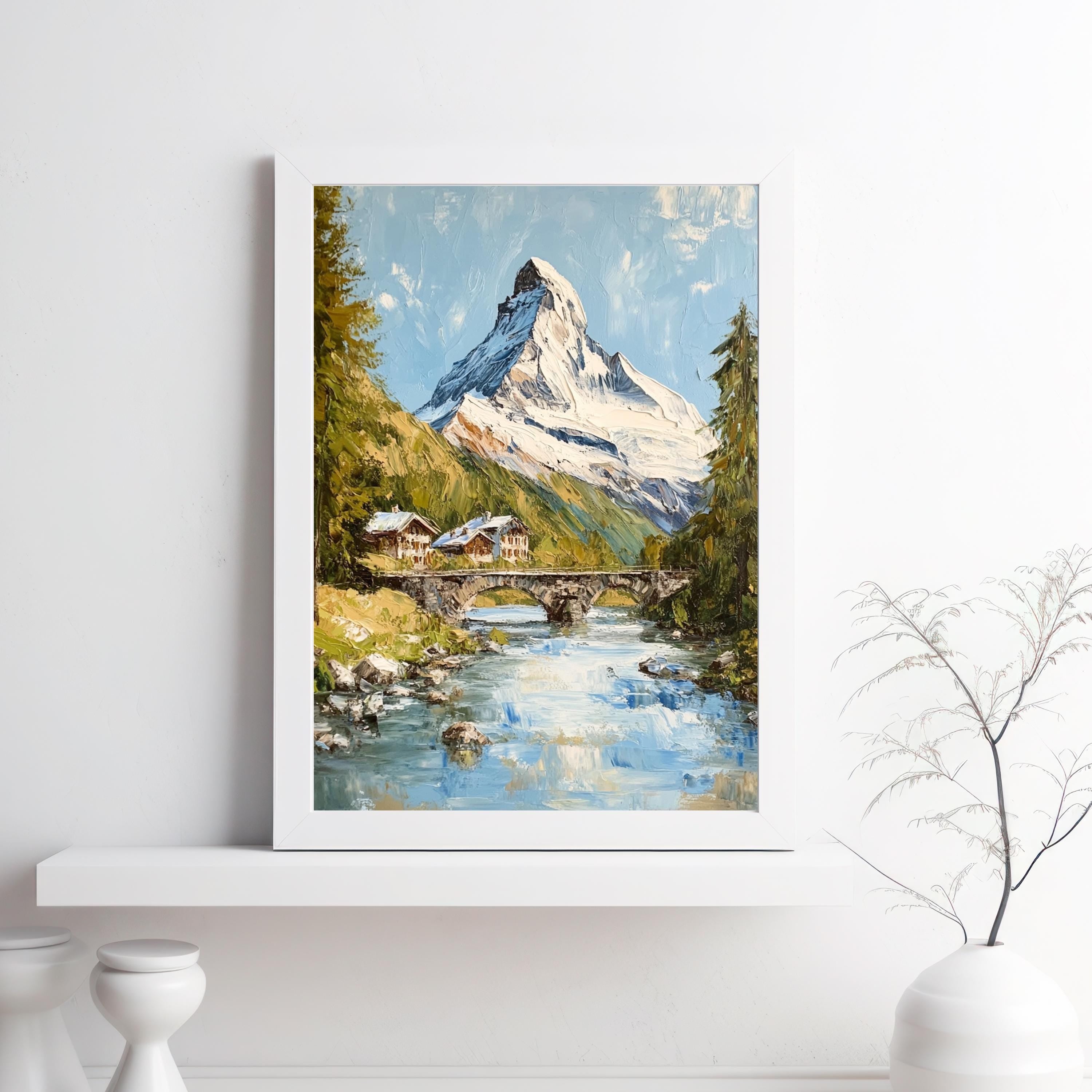 Matterhorn Majesty – Textured Beige Palette Knife Mountain Art from Switzerland