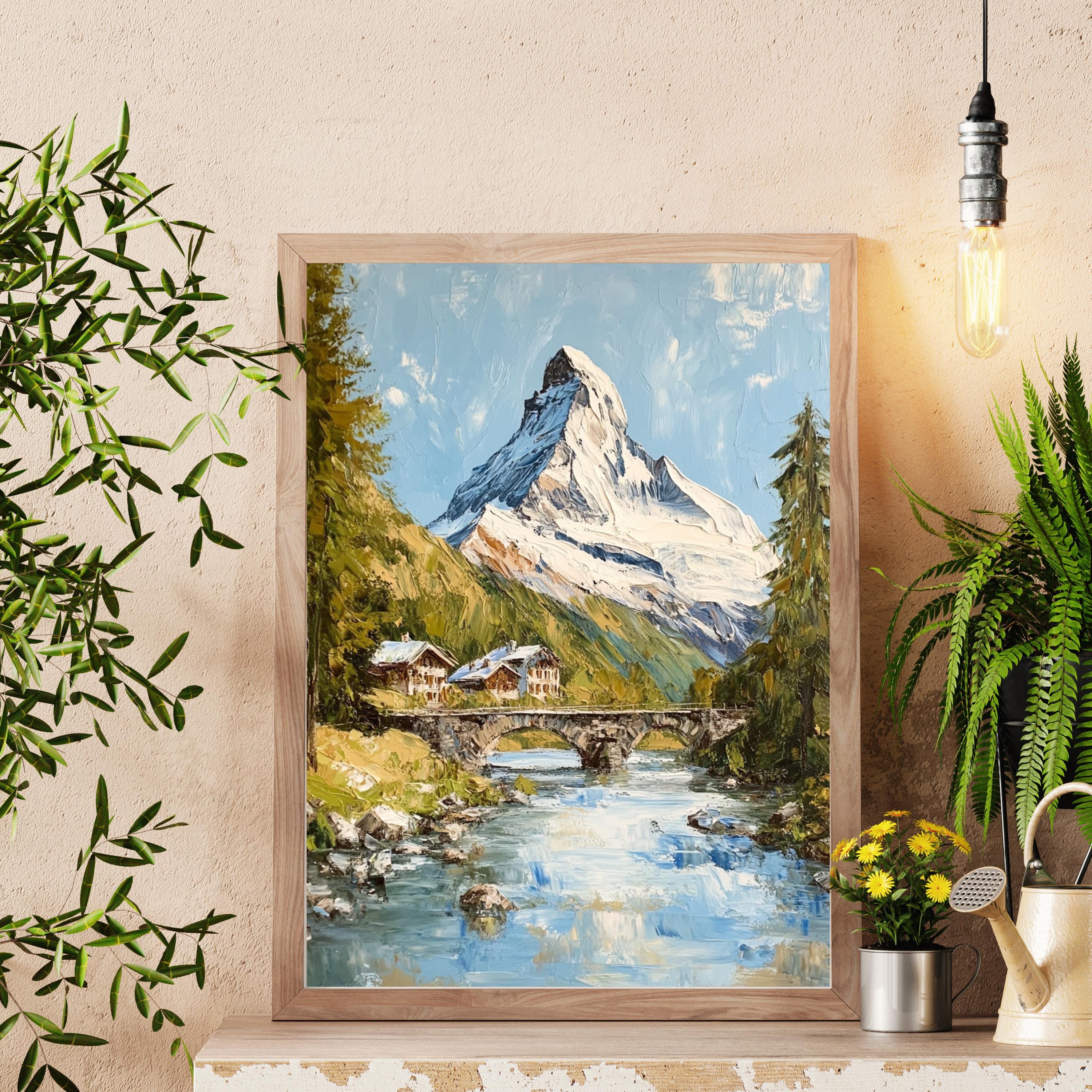 Matterhorn Majesty – Textured Beige Palette Knife Mountain Art from Switzerland