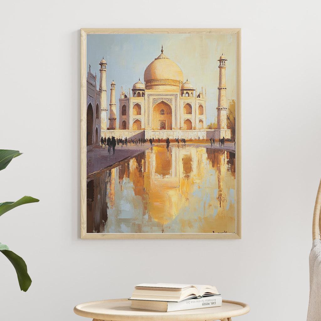 Taj Mahal painting - Eternal Light – Textured Beige Oil Painting of the Taj Mahal, India