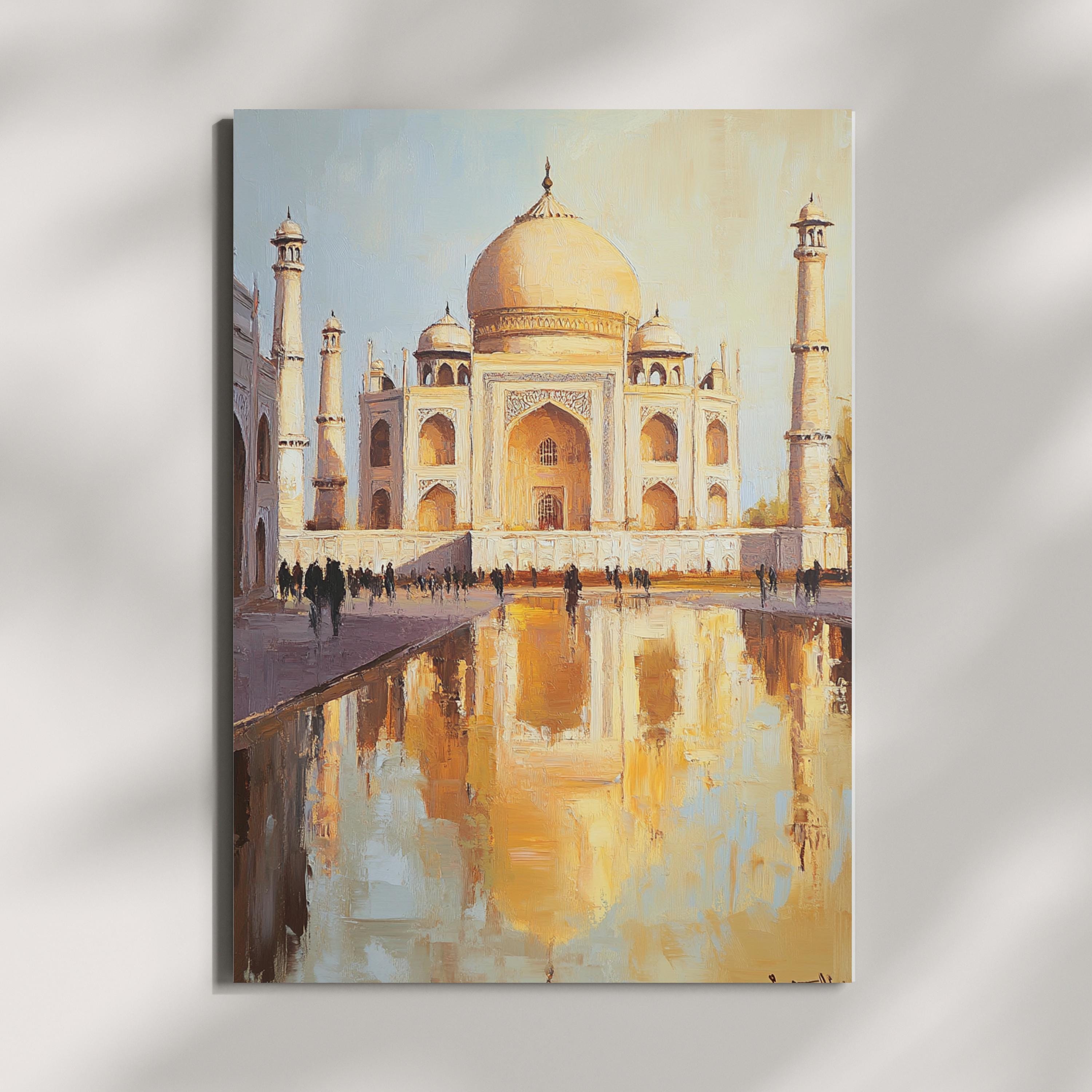 Taj Mahal painting - Eternal Light – Textured Beige Oil Painting of the Taj Mahal, India