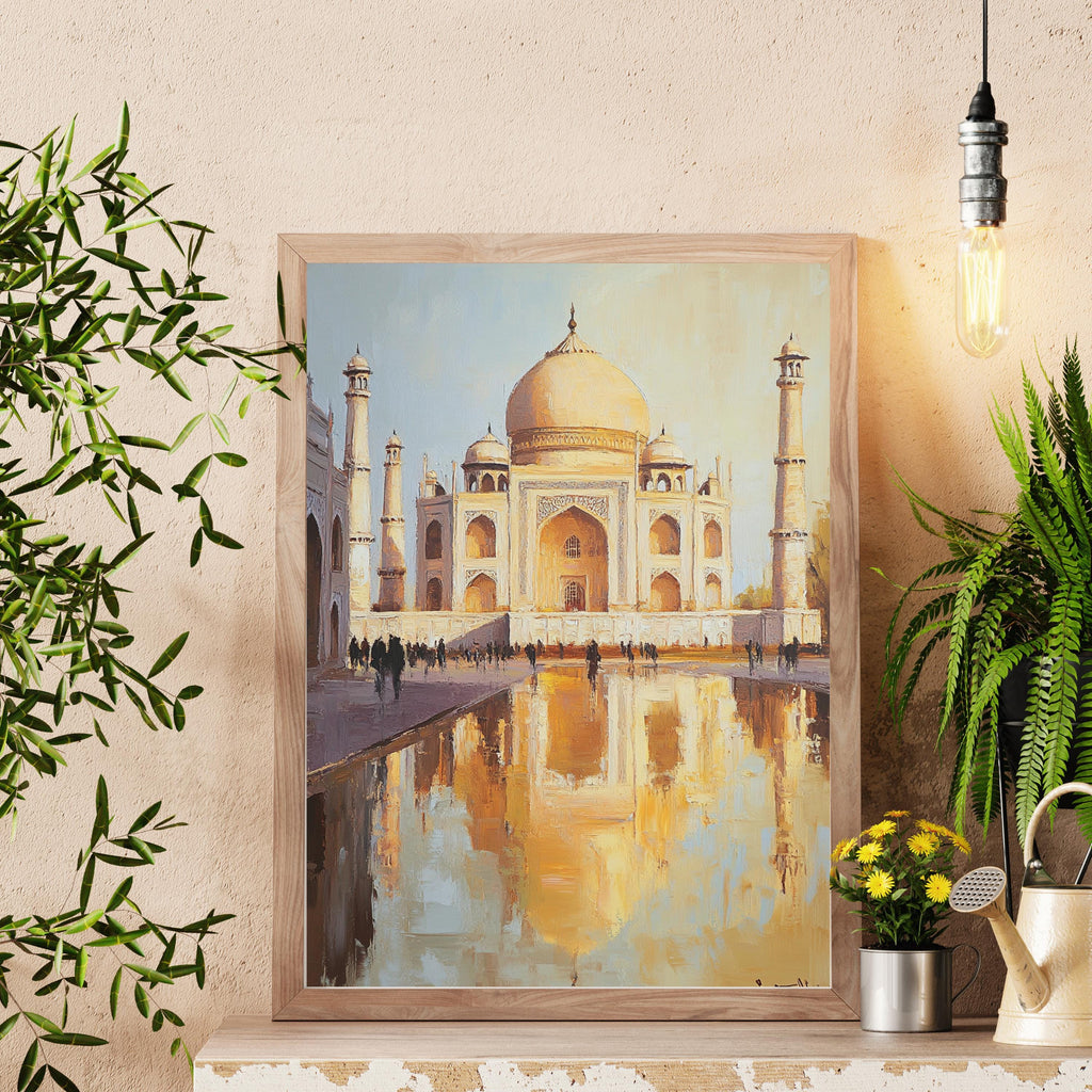 Taj Mahal painting - Eternal Light – Textured Beige Oil Painting of the Taj Mahal, India
