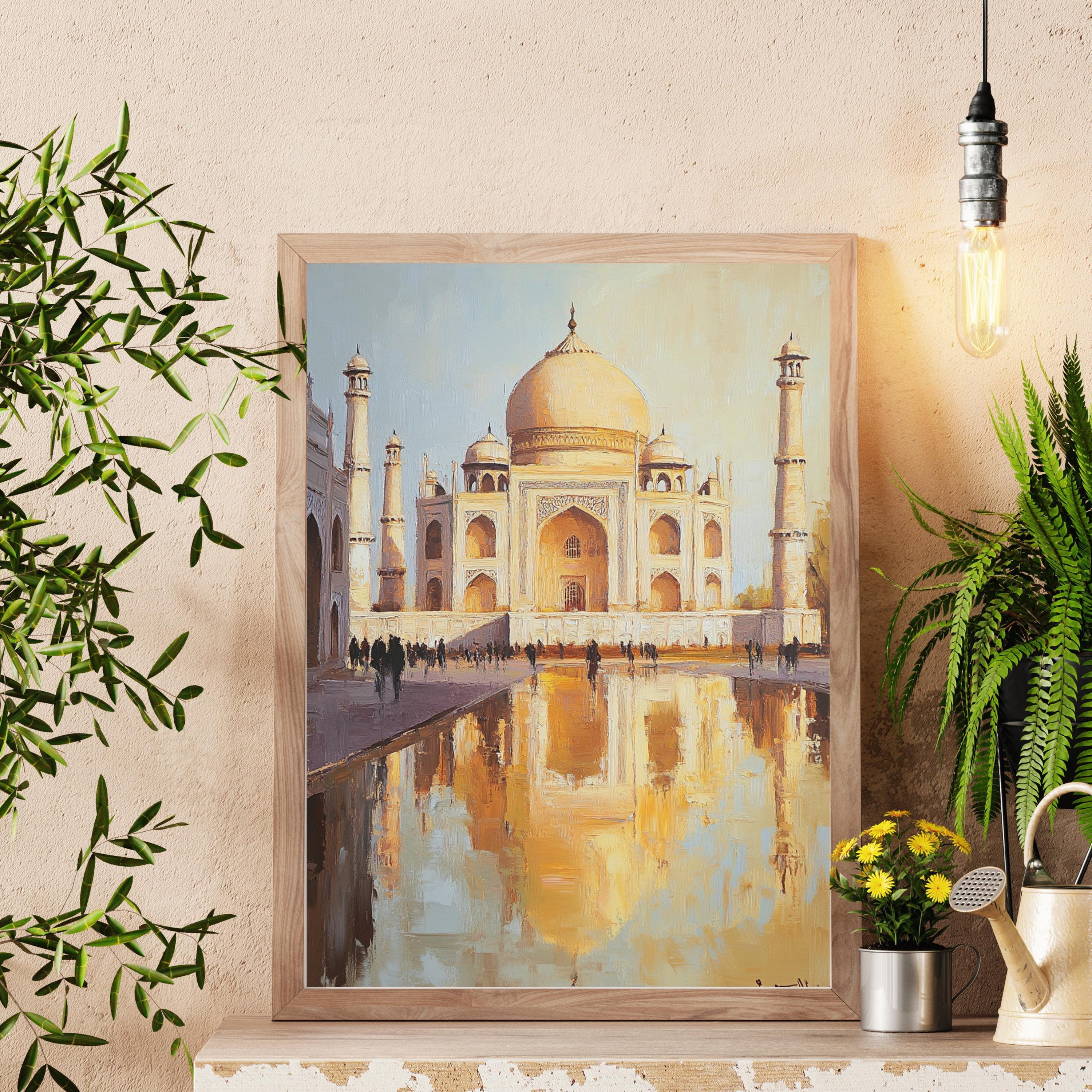 Taj Mahal painting - Eternal Light – Textured Beige Oil Painting of the Taj Mahal, India