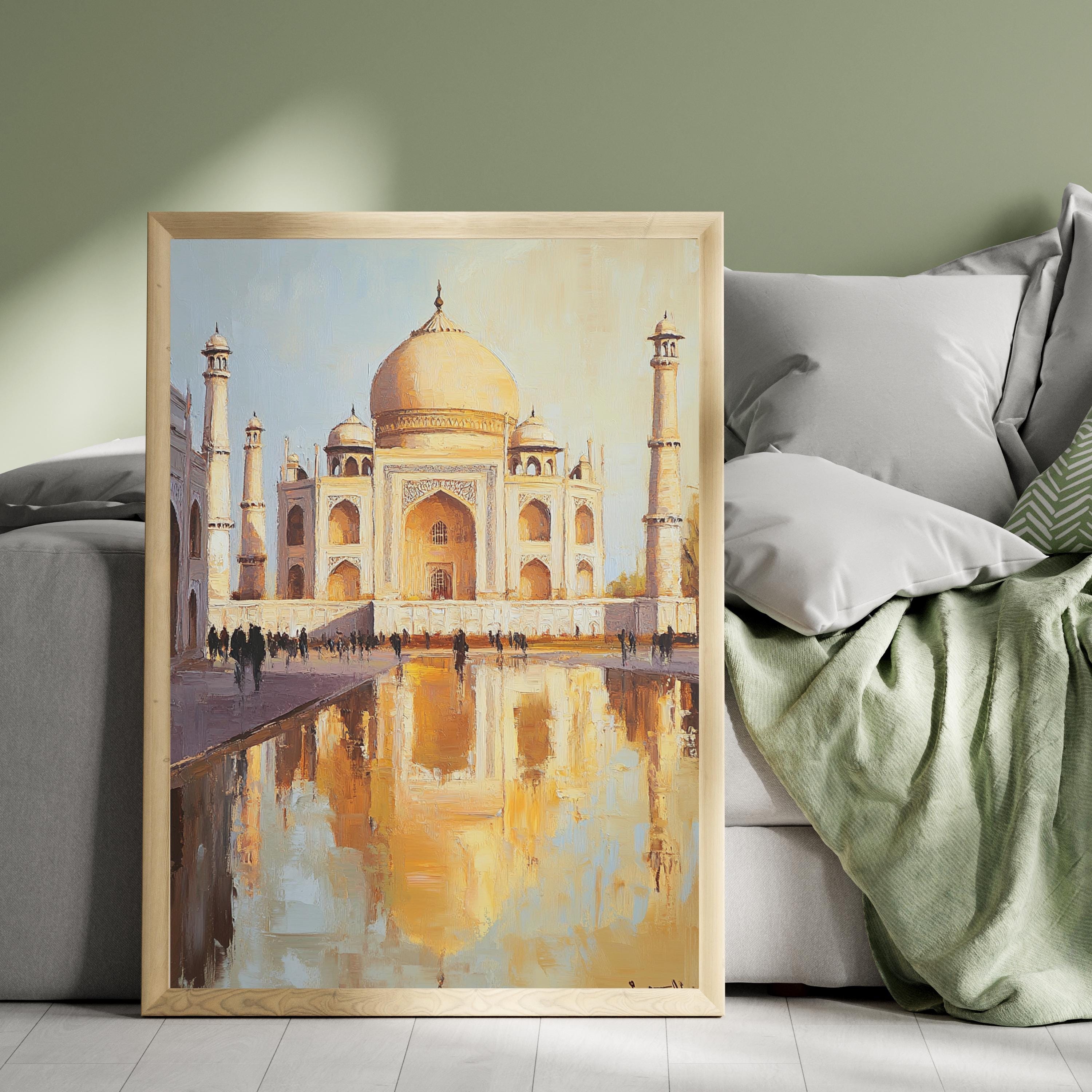 Taj Mahal painting - Eternal Light – Textured Beige Oil Painting of the Taj Mahal, India