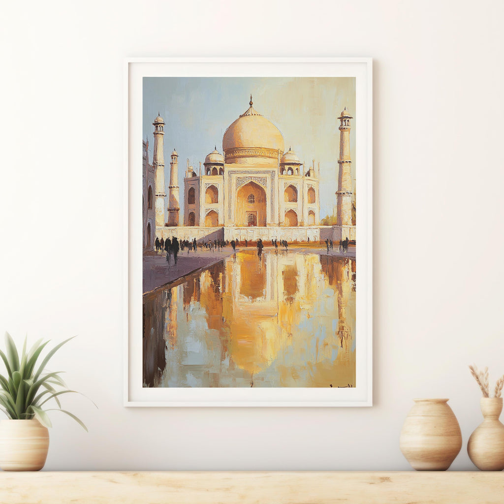 Taj Mahal painting - Eternal Light – Textured Beige Oil Painting of the Taj Mahal, India