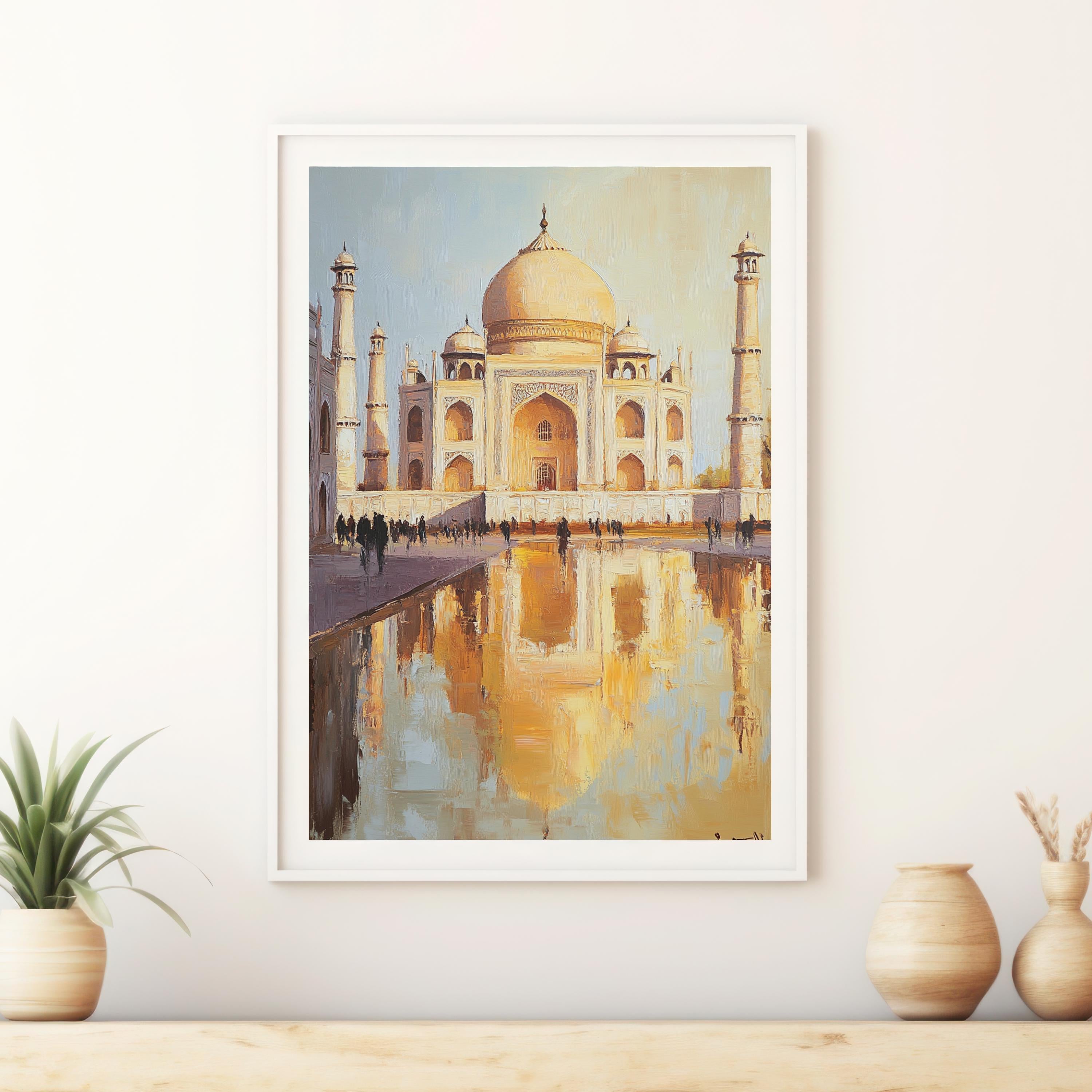 Taj Mahal painting - Eternal Light – Textured Beige Oil Painting of the Taj Mahal, India