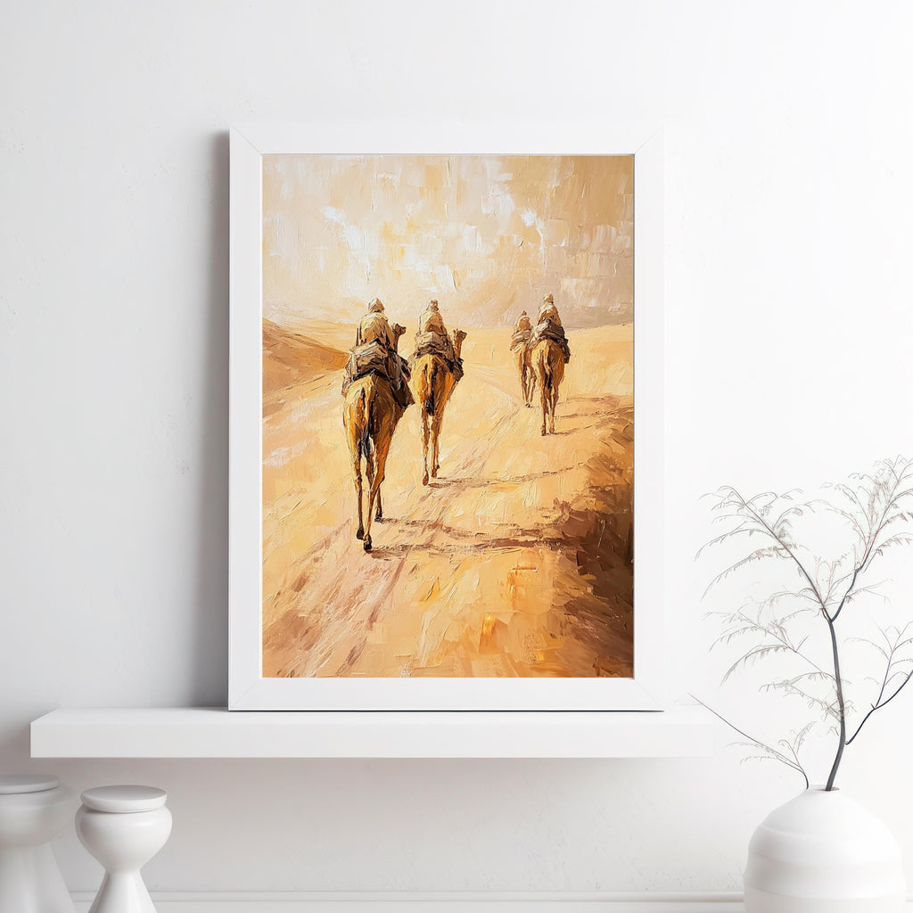 Sahara Dessert, Textured Beige Oil Painting of Morocco on venetian plaster