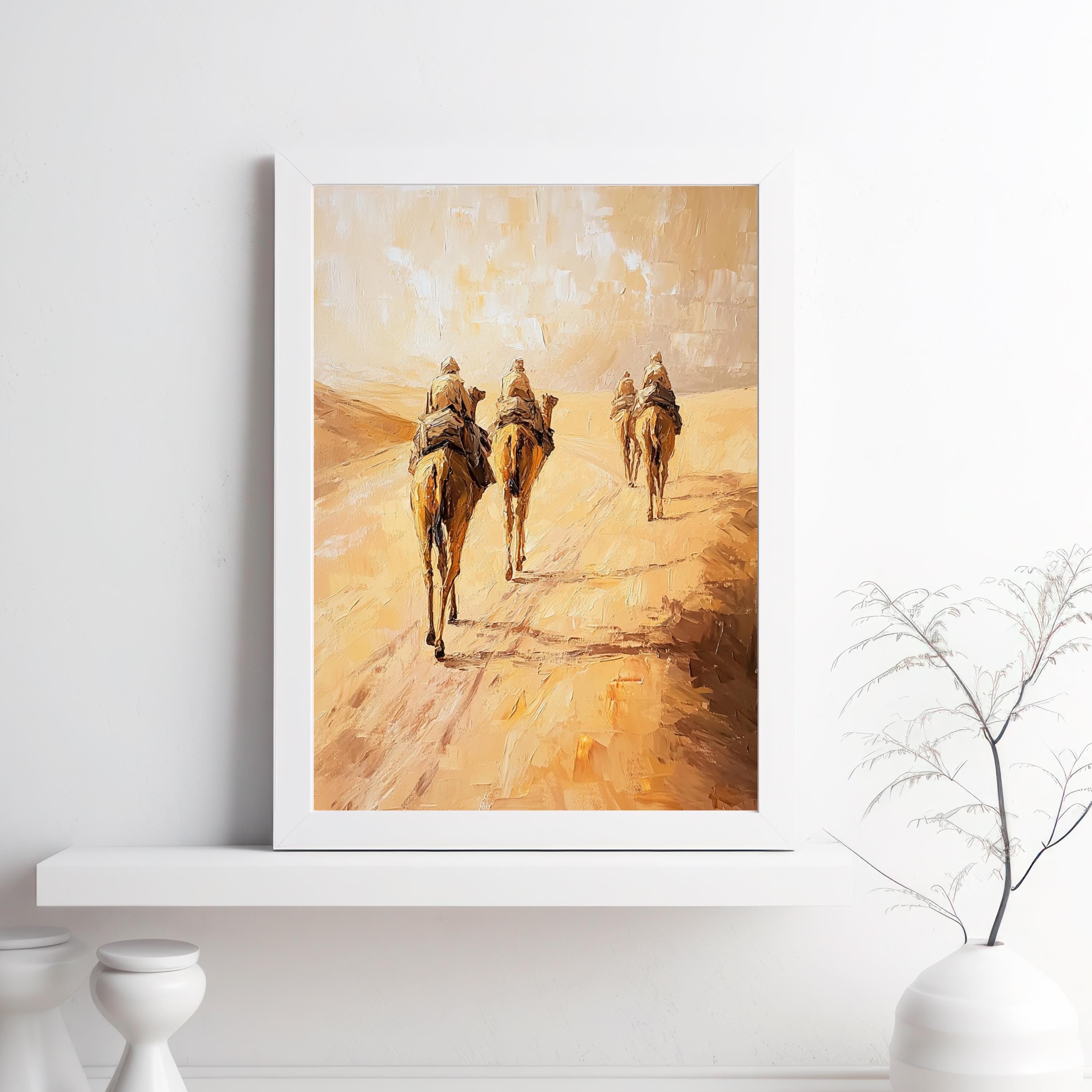 Sahara Dessert, Textured Beige Oil Painting of Morocco on venetian plaster