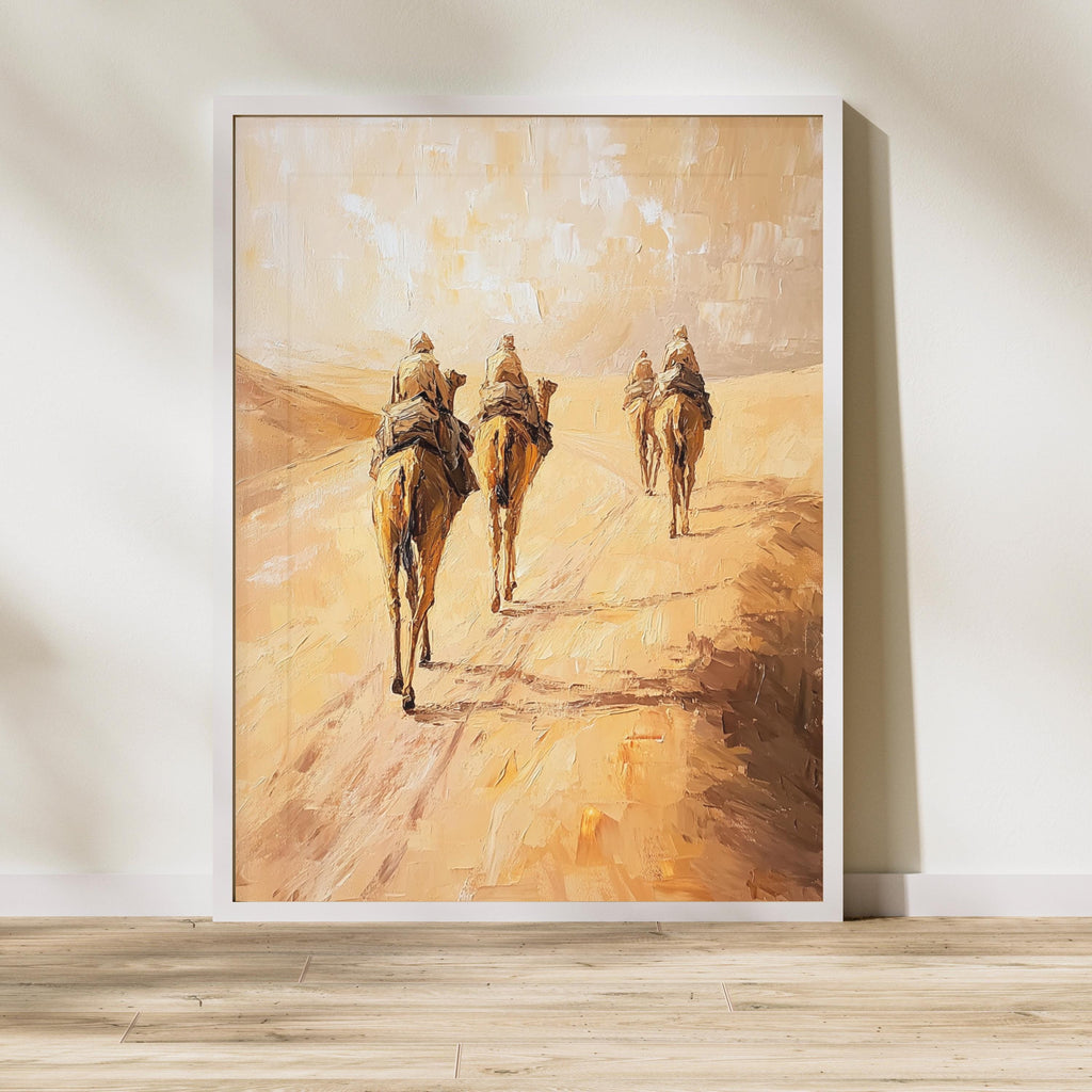 Sahara Dessert, Textured Beige Oil Painting of Morocco on venetian plaster