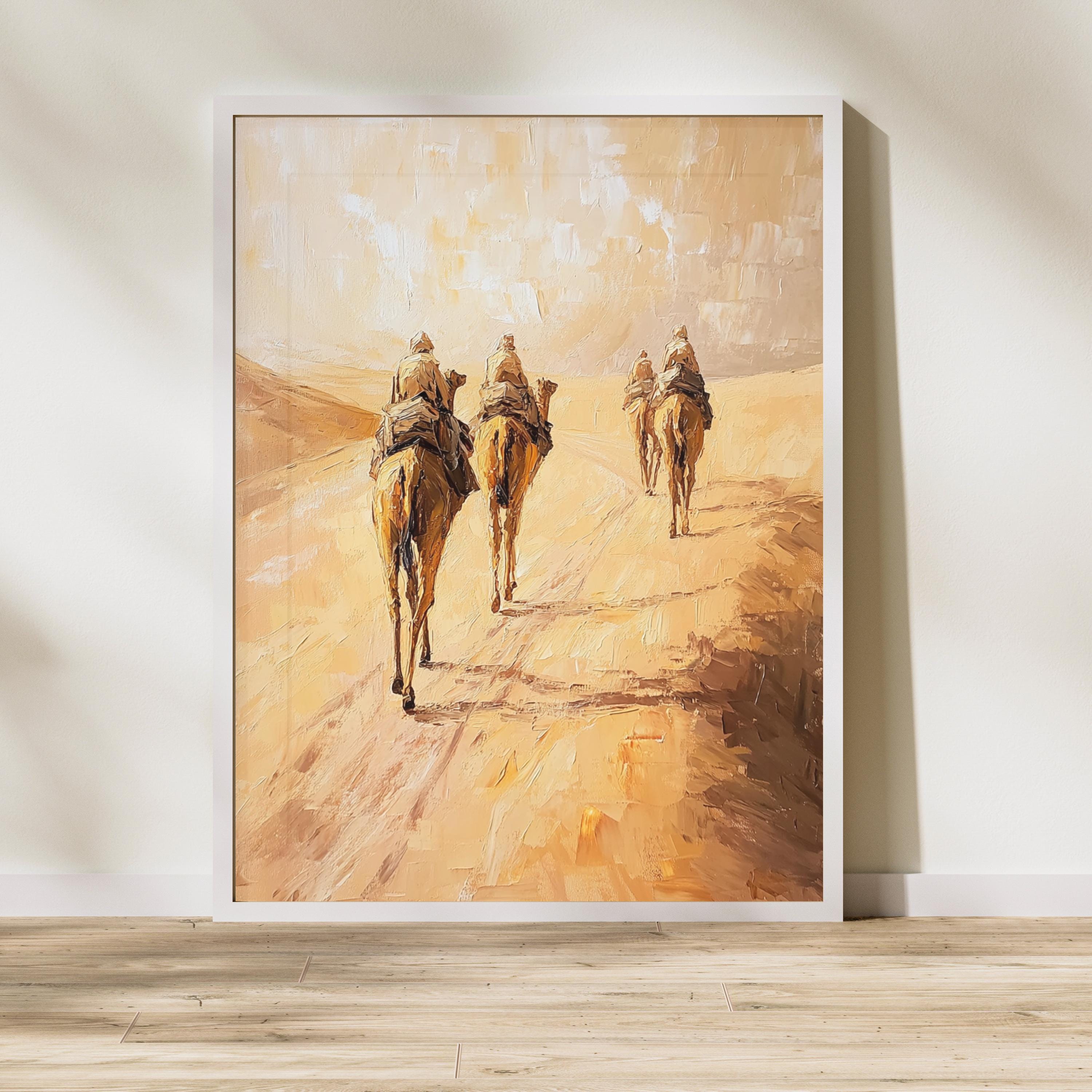 Sahara Dessert, Textured Beige Oil Painting of Morocco on venetian plaster