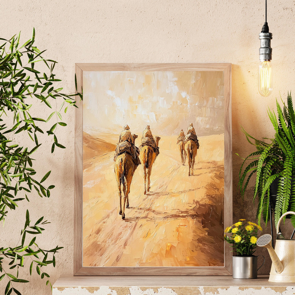 Sahara Dessert, Textured Beige Oil Painting of Morocco on venetian plaster
