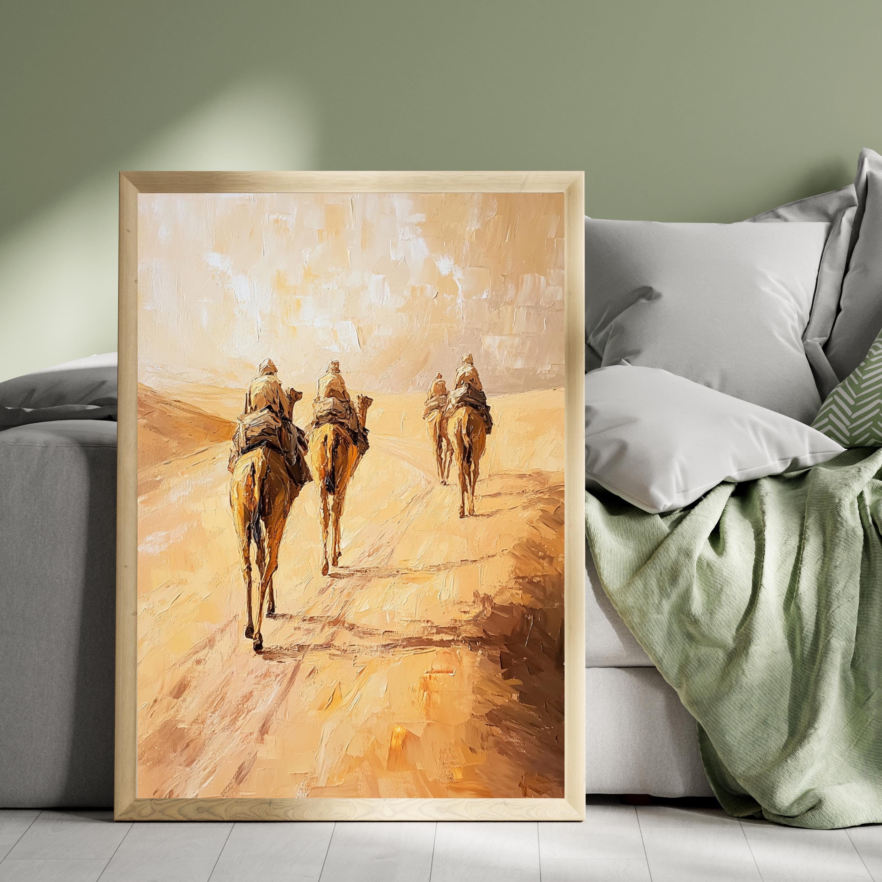 Sahara Dessert, Textured Beige Oil Painting of Morocco on venetian plaster