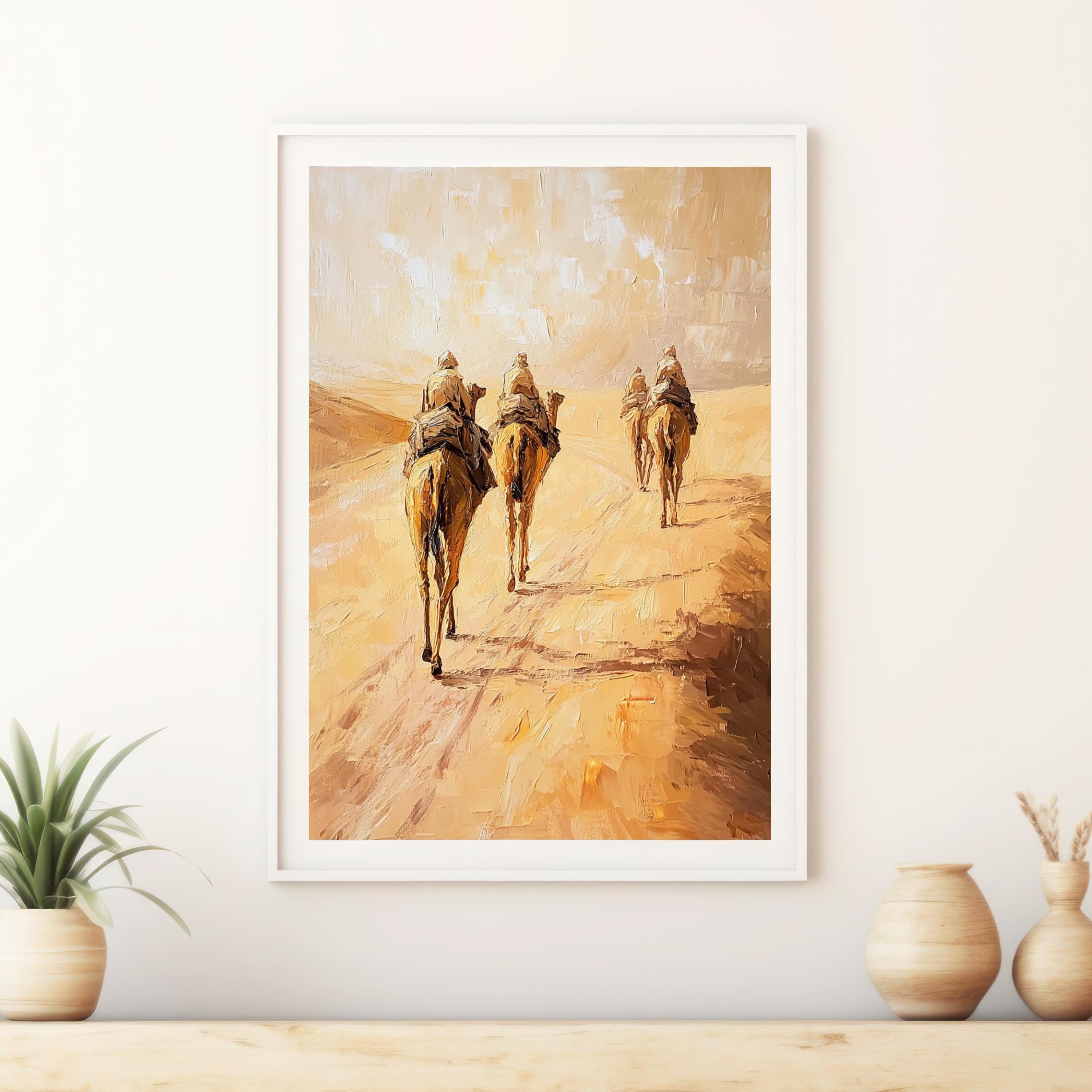 Sahara Dessert, Textured Beige Oil Painting of Morocco on venetian plaster