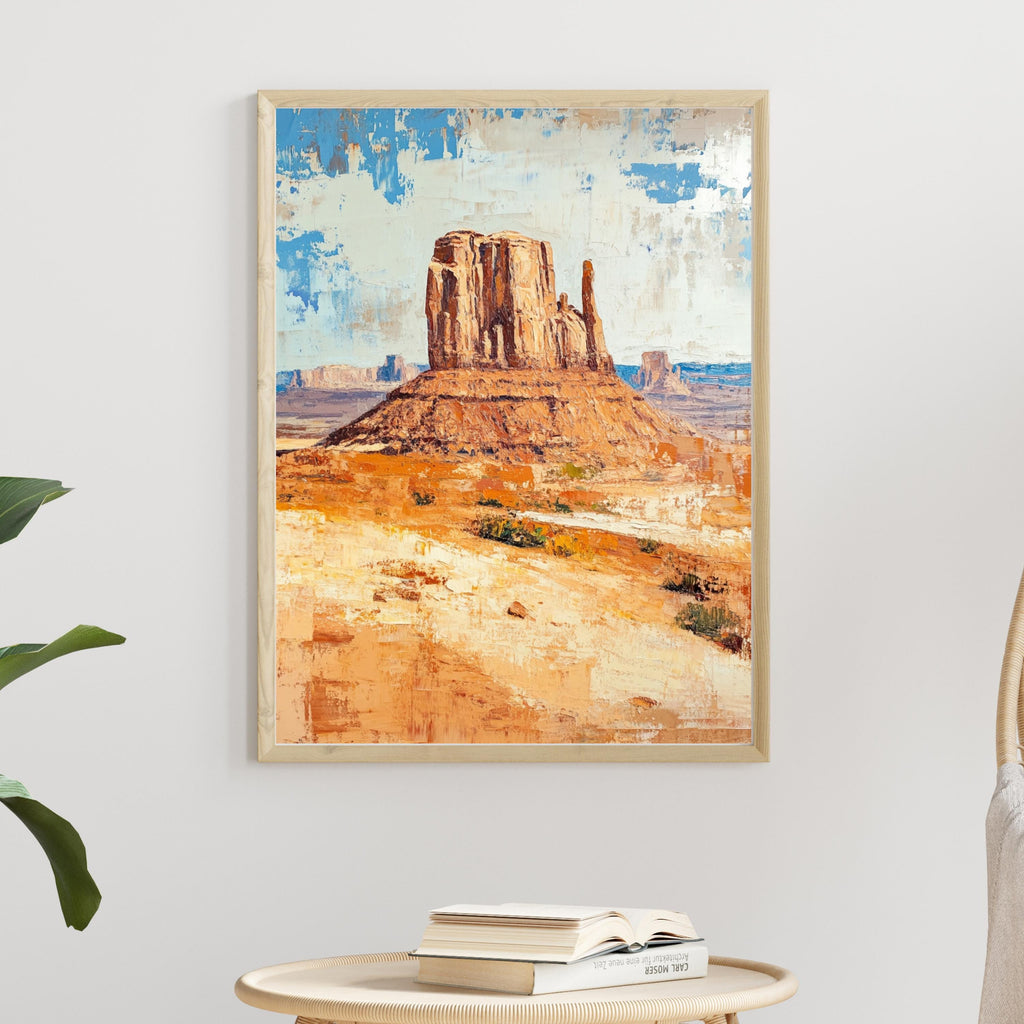 Echoes of Monument Valley – Textured Beige Oil Painting of the American Southwest Desert Landscape