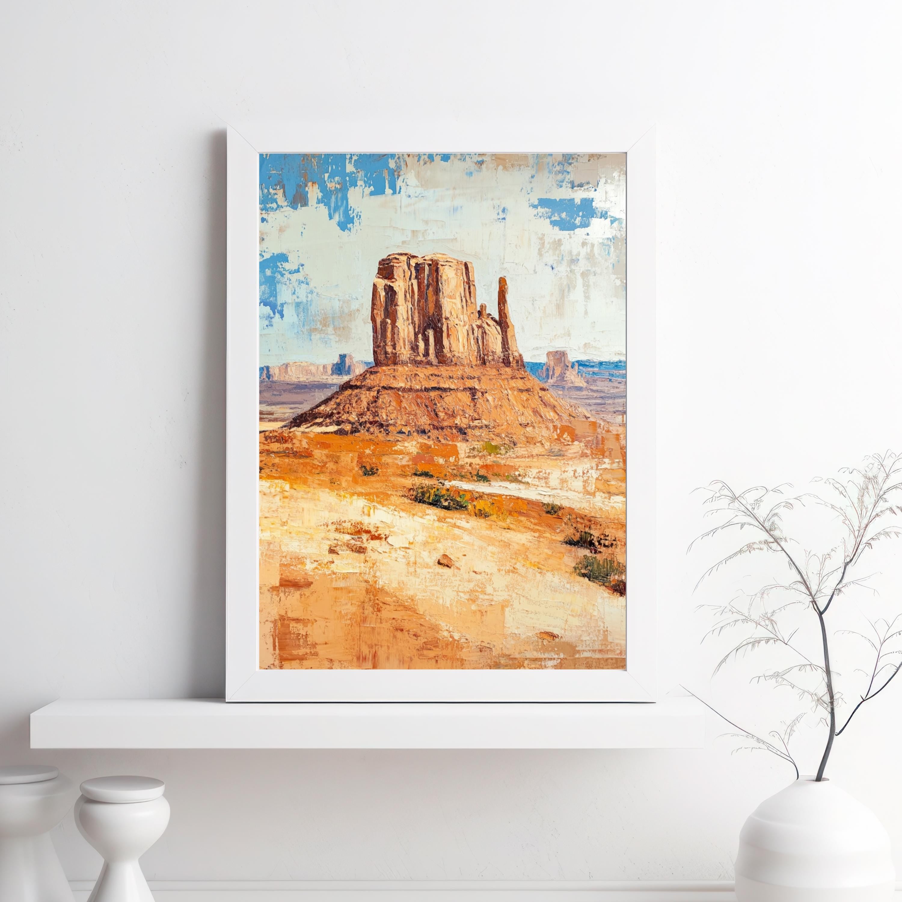 Echoes of Monument Valley – Textured Beige Oil Painting of the American Southwest Desert Landscape