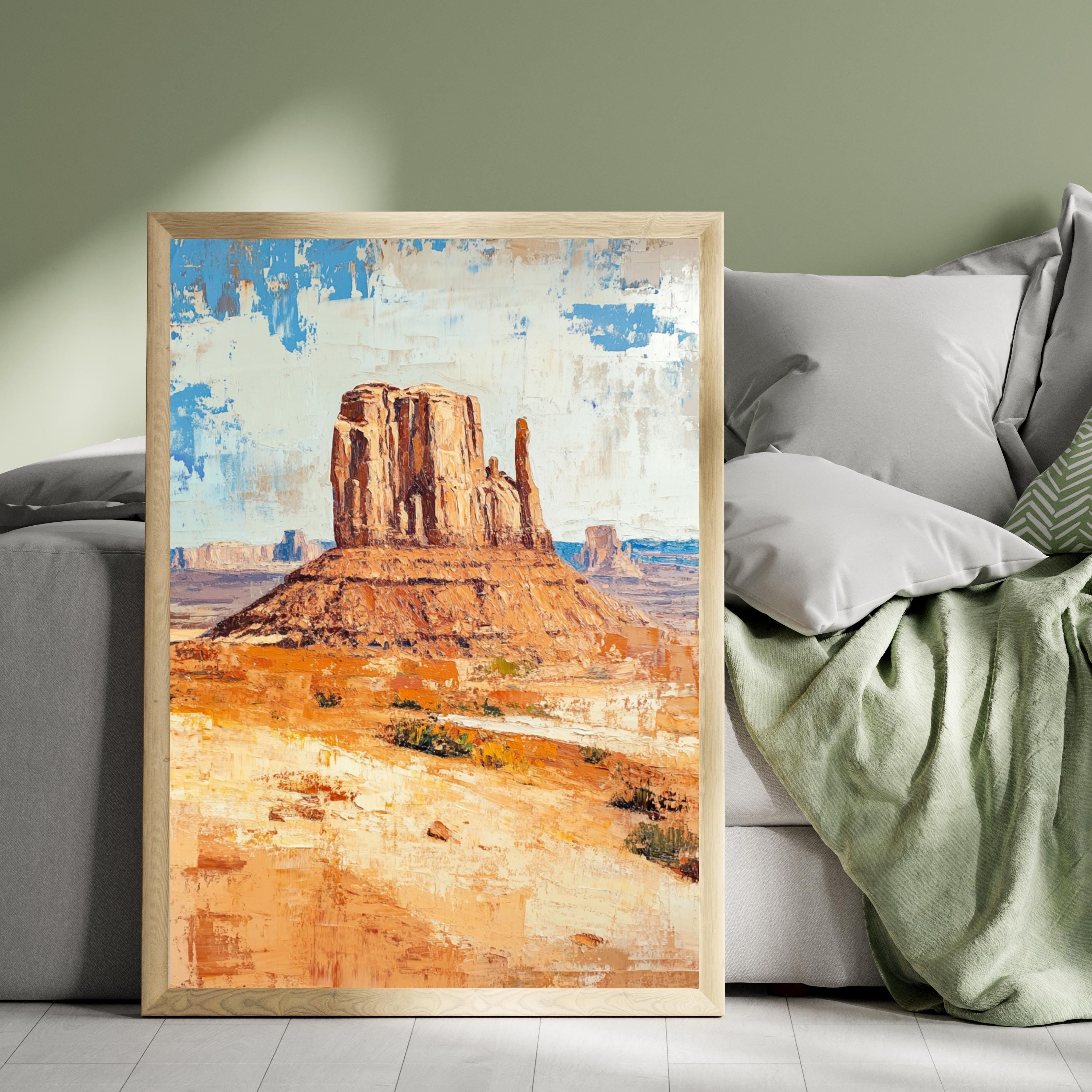 Echoes of Monument Valley – Textured Beige Oil Painting of the American Southwest Desert Landscape