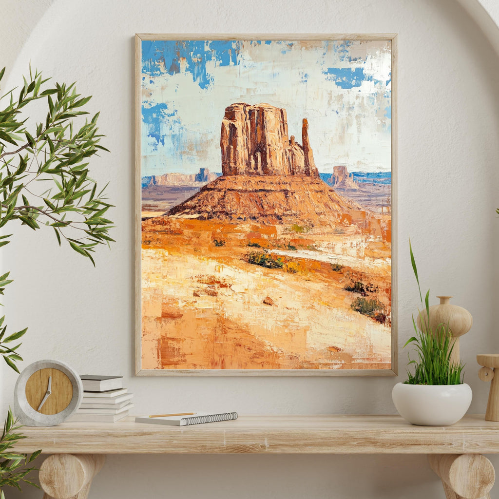 Echoes of Monument Valley – Textured Beige Oil Painting of the American Southwest Desert Landscape