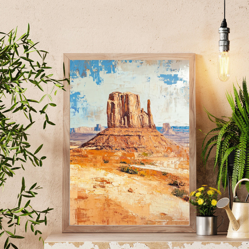 Echoes of Monument Valley – Textured Beige Oil Painting of the American Southwest Desert Landscape
