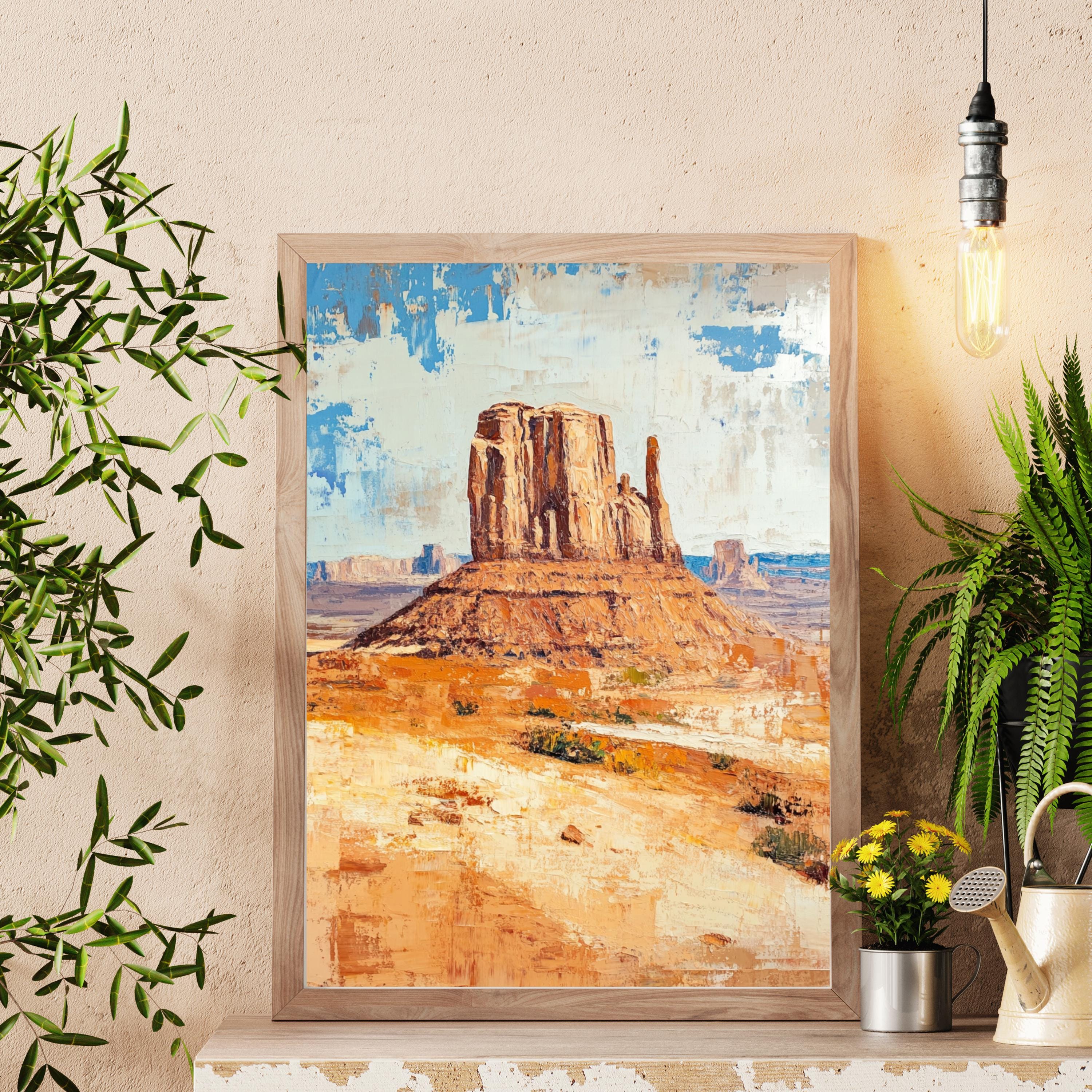 Echoes of Monument Valley – Textured Beige Oil Painting of the American Southwest Desert Landscape