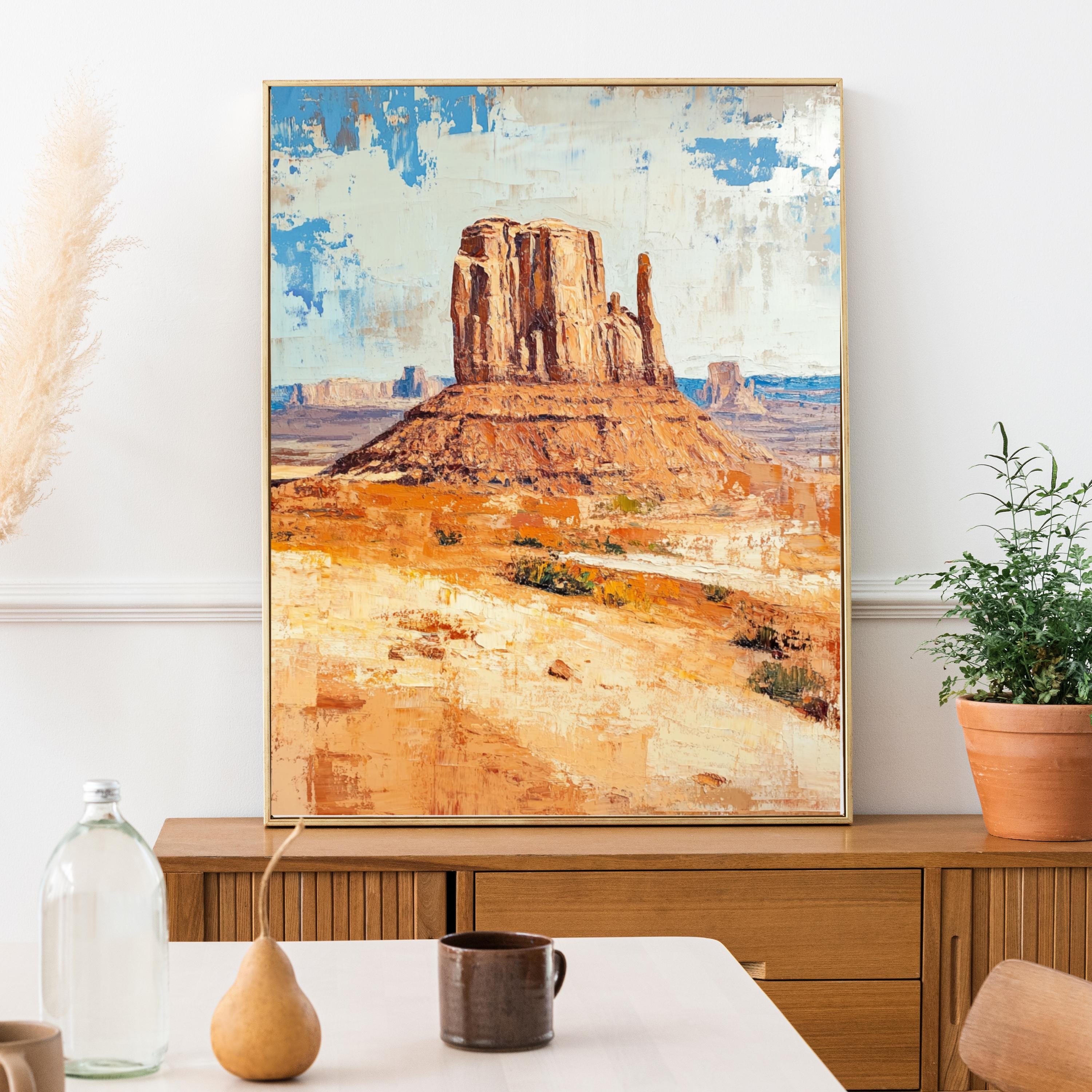 Echoes of Monument Valley – Textured Beige Oil Painting of the American Southwest Desert Landscape