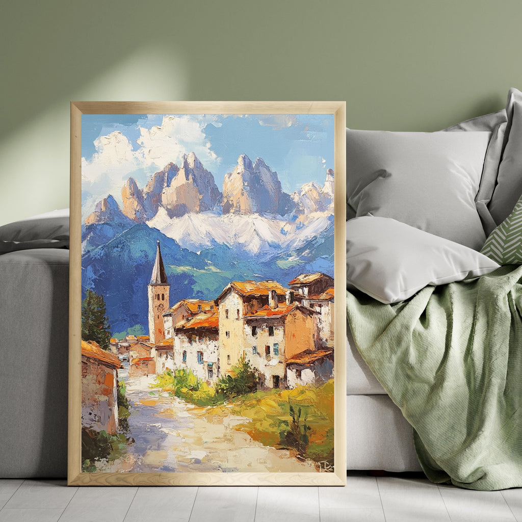 Stillness in the Peaks – Textured Beige Oil Painting of the Italian Dolomites and Alpine Silence