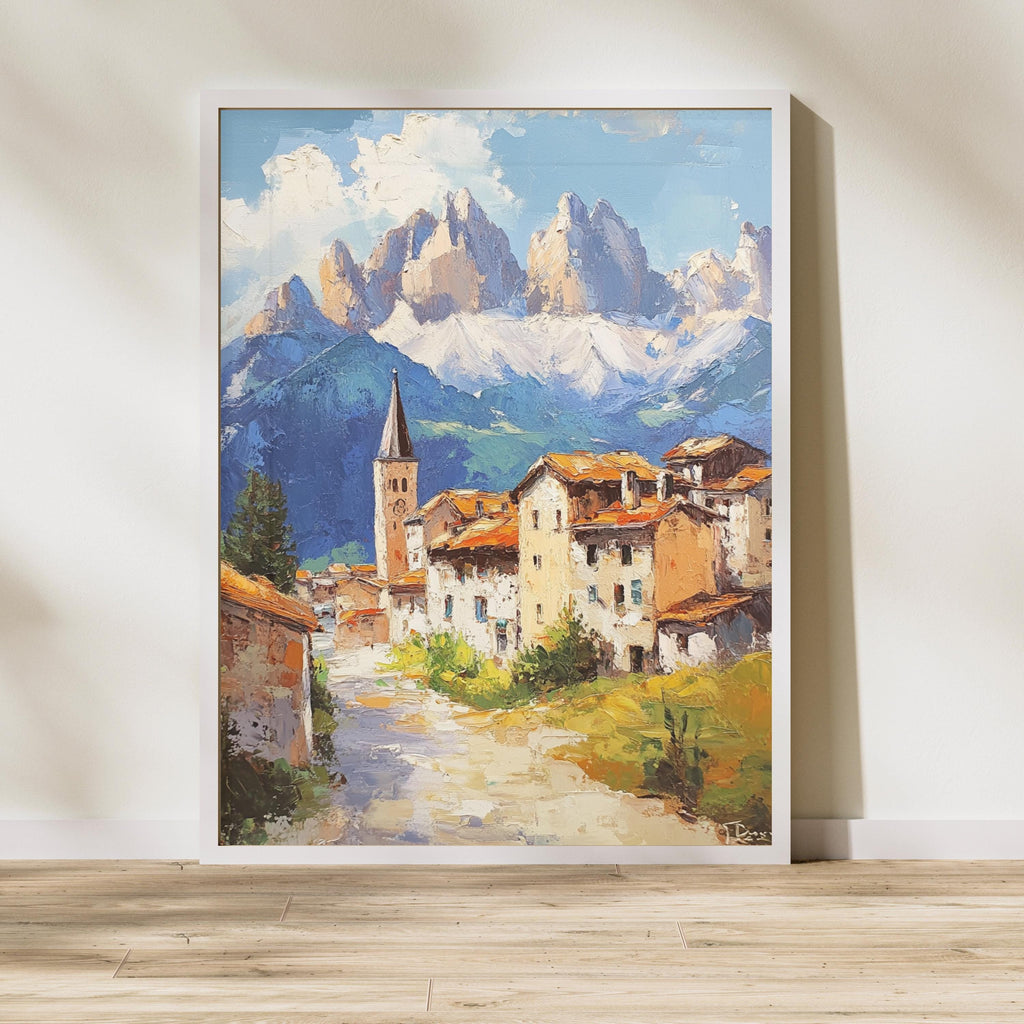 Stillness in the Peaks – Textured Beige Oil Painting of the Italian Dolomites and Alpine Silence