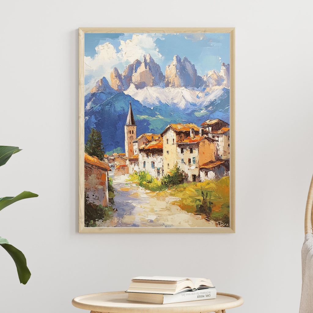 Stillness in the Peaks – Textured Beige Oil Painting of the Italian Dolomites and Alpine Silence